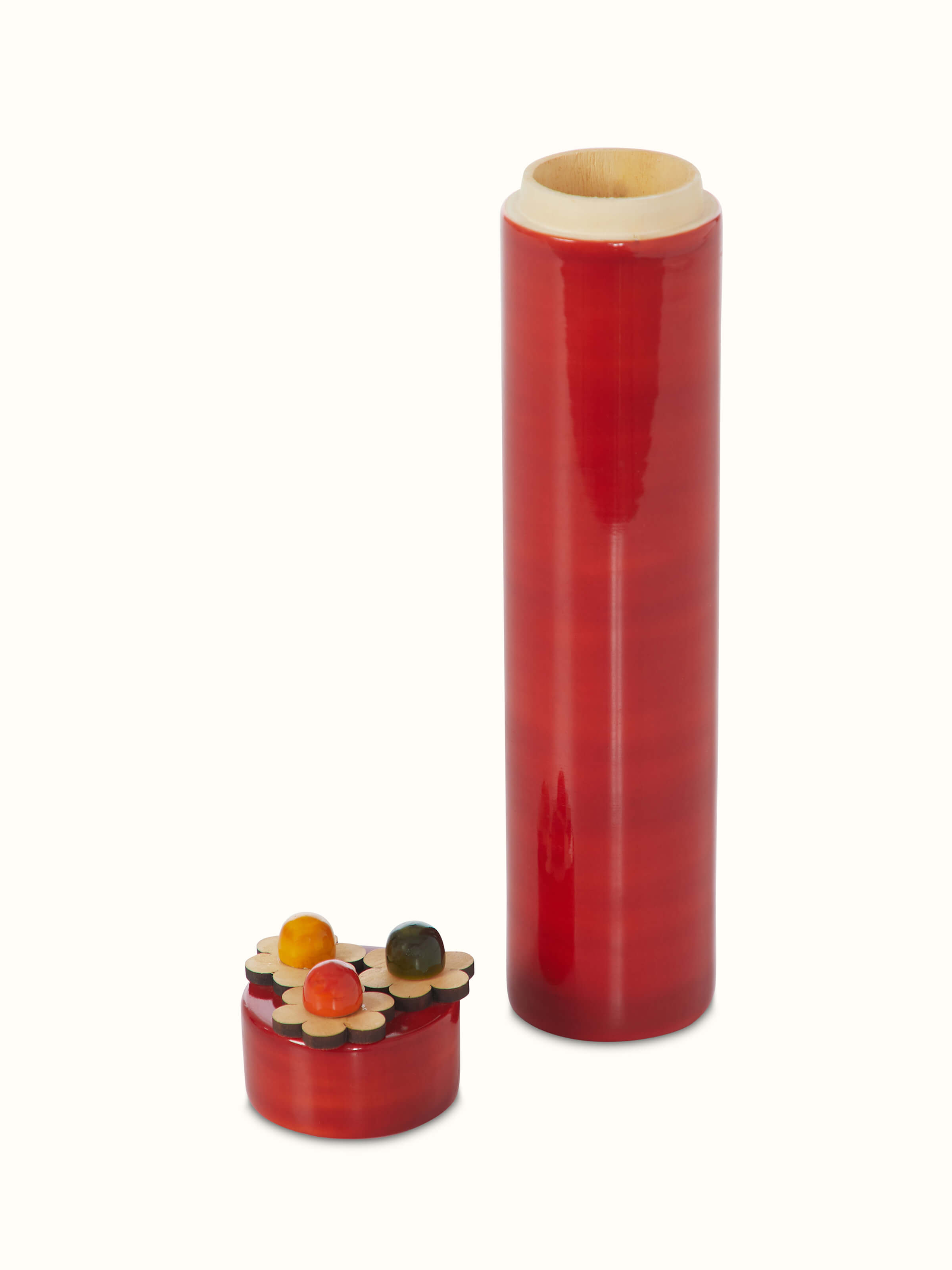 Detailed view of Channapatna Ivory Wood Sketch Kase Red from Swadesh showcasing the fine woodwork and detailed design