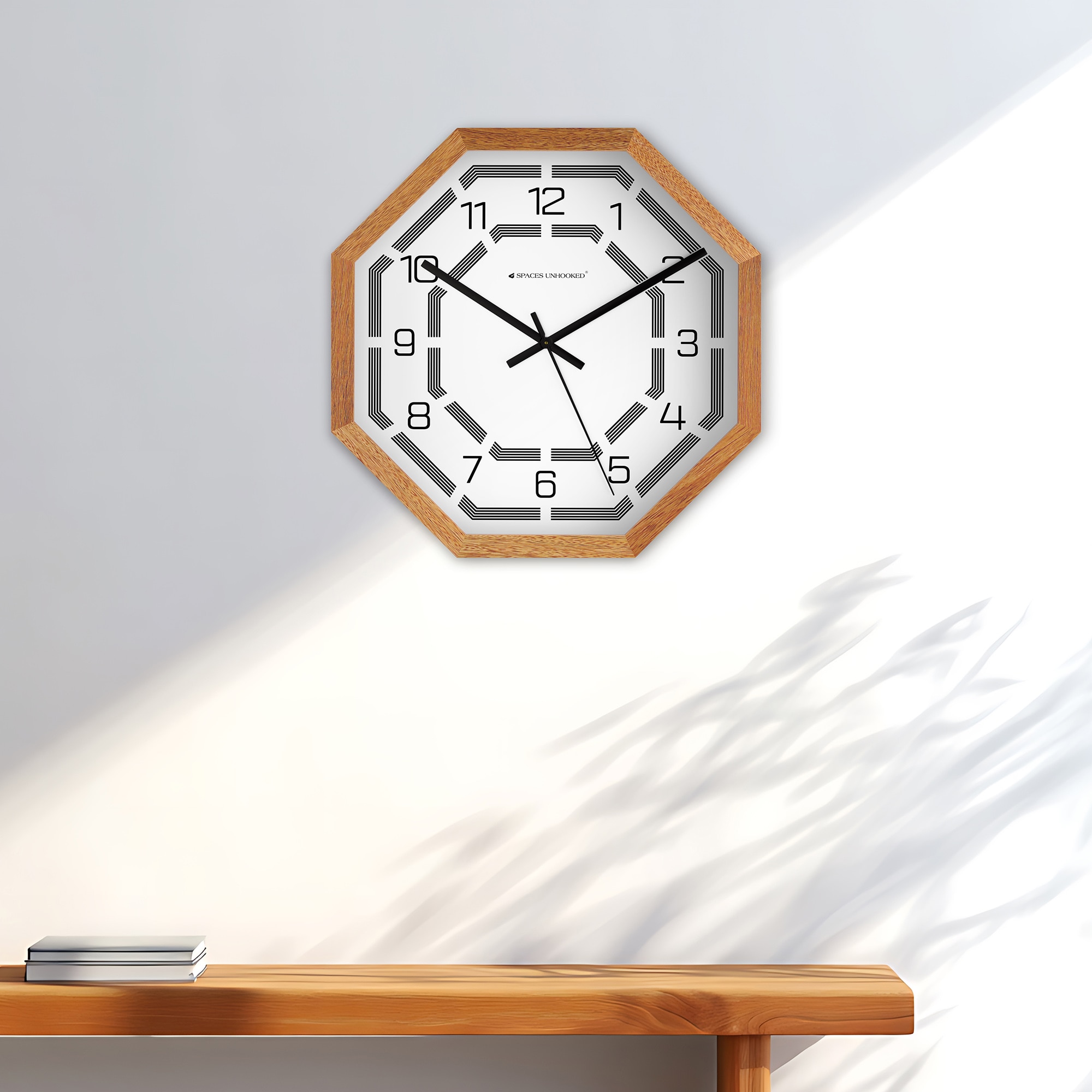 Octagonal Wooden Wall Clock with Natural Finish - Spaces Unhoooked