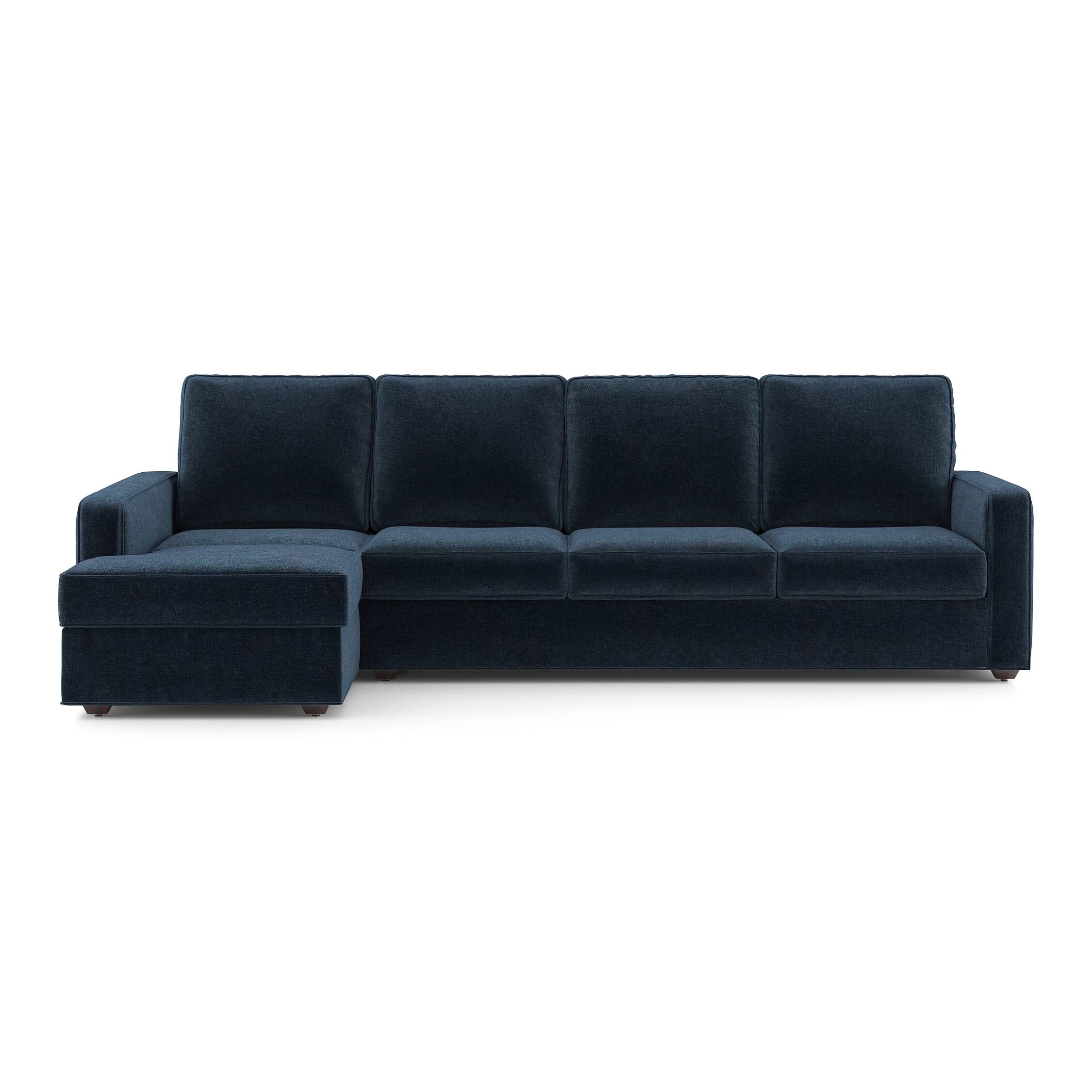 Apollo Sofa (Colour : Cobalt, Cushion : Hard, Back Type : High Back, Seating Capacity : Left Aligned 3 Seater + Left Aligned Chaise) - Urban Ladder