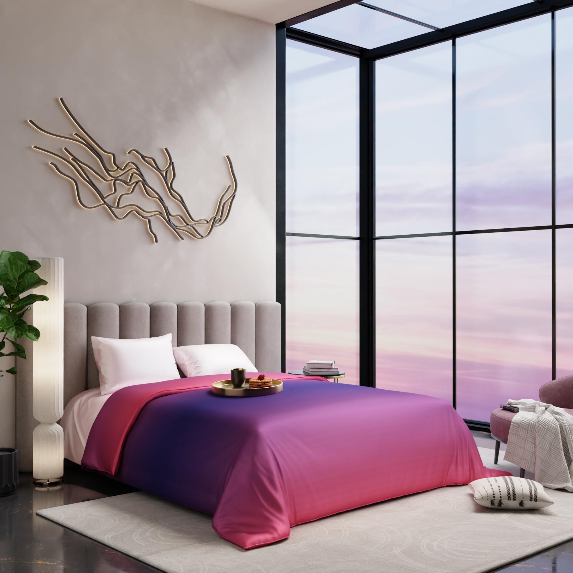 Stoa Paris Comforter for King Size Bed, 300 TC Ultra Satin Fabric  Pink Indigo - Stoa Paris
