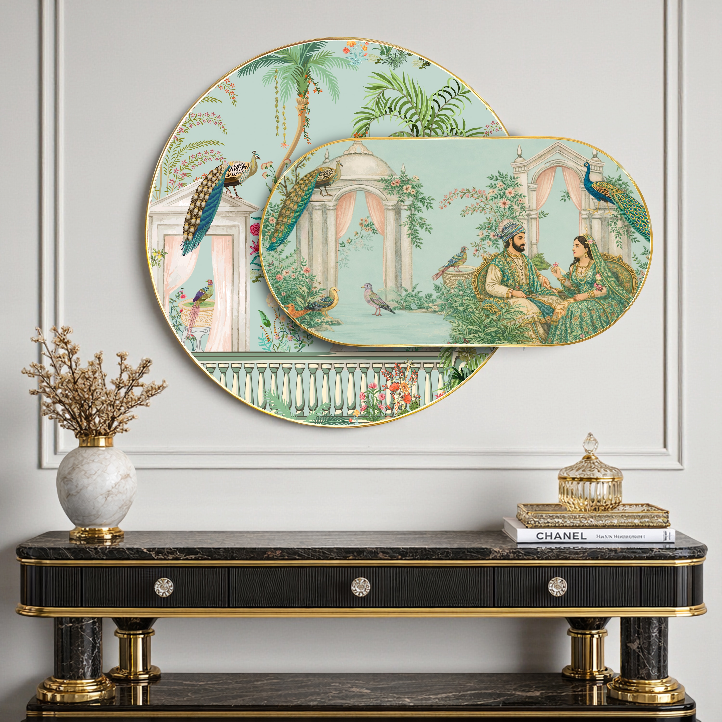 Mughal Royal Garden Framed Wall Painting for Living Room 56 x 82 cm - Art Street