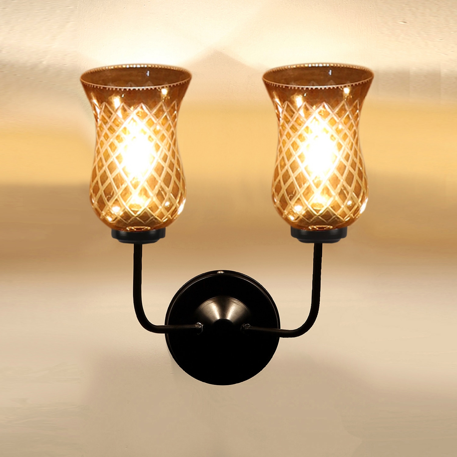 Devansh Metal Electric Wall Light in black Colour with Lavender Shade Count of 2 Lights - Devansh