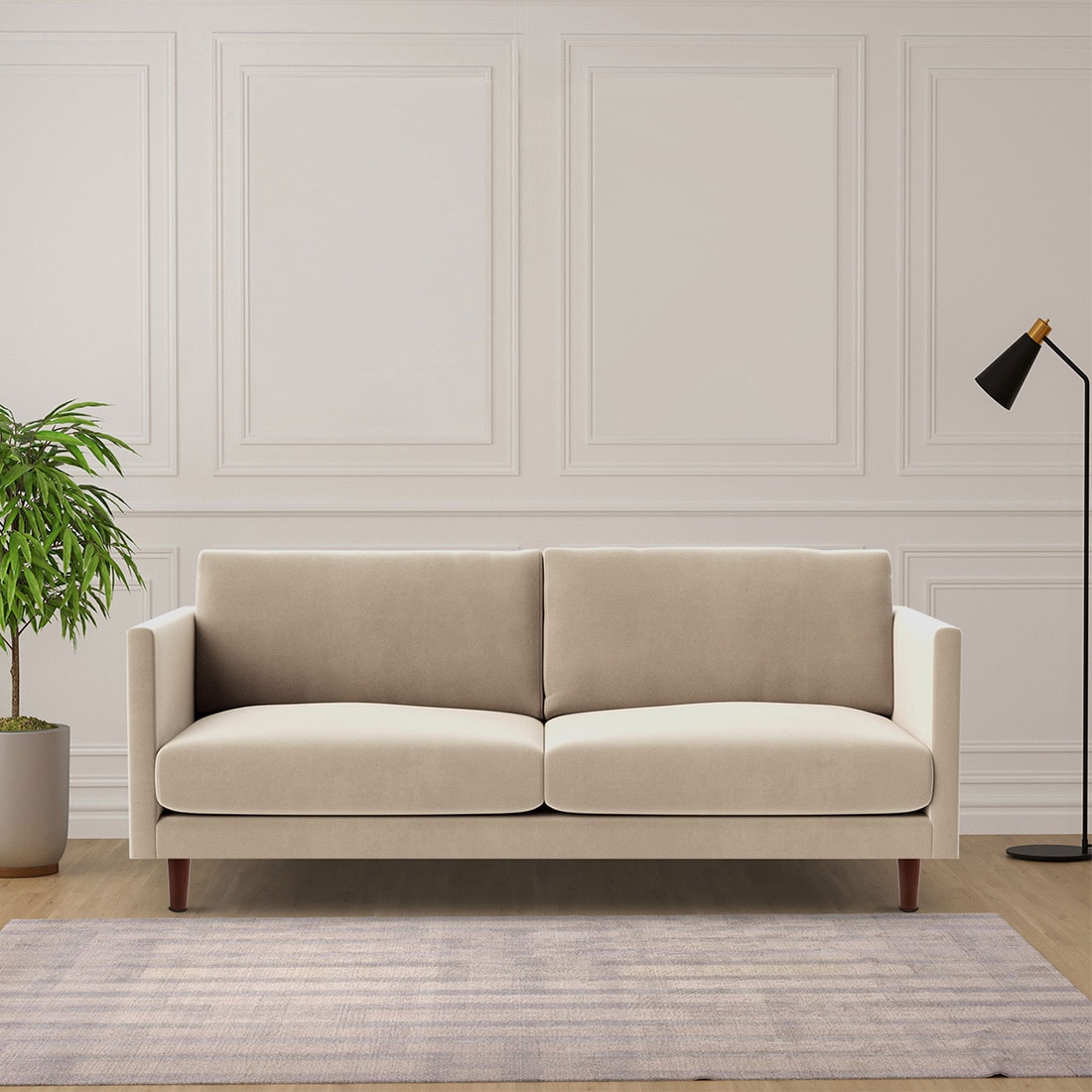 Tharoli Velvet 2 Seater Sofa Cream Colour - Home Lifestylez