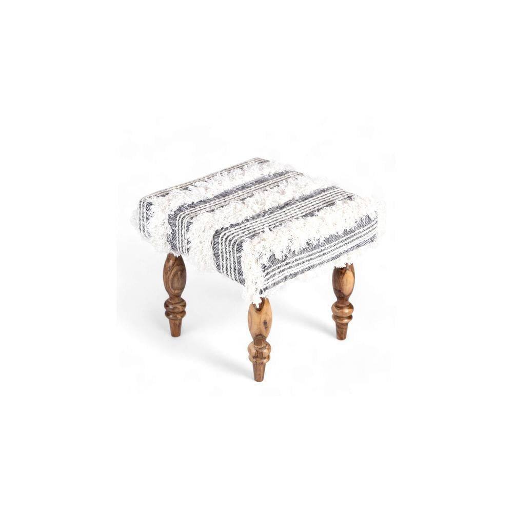 Cairo Sheesham Wood Accent Seater Bench Set With 2 Stools In Grey Fabric