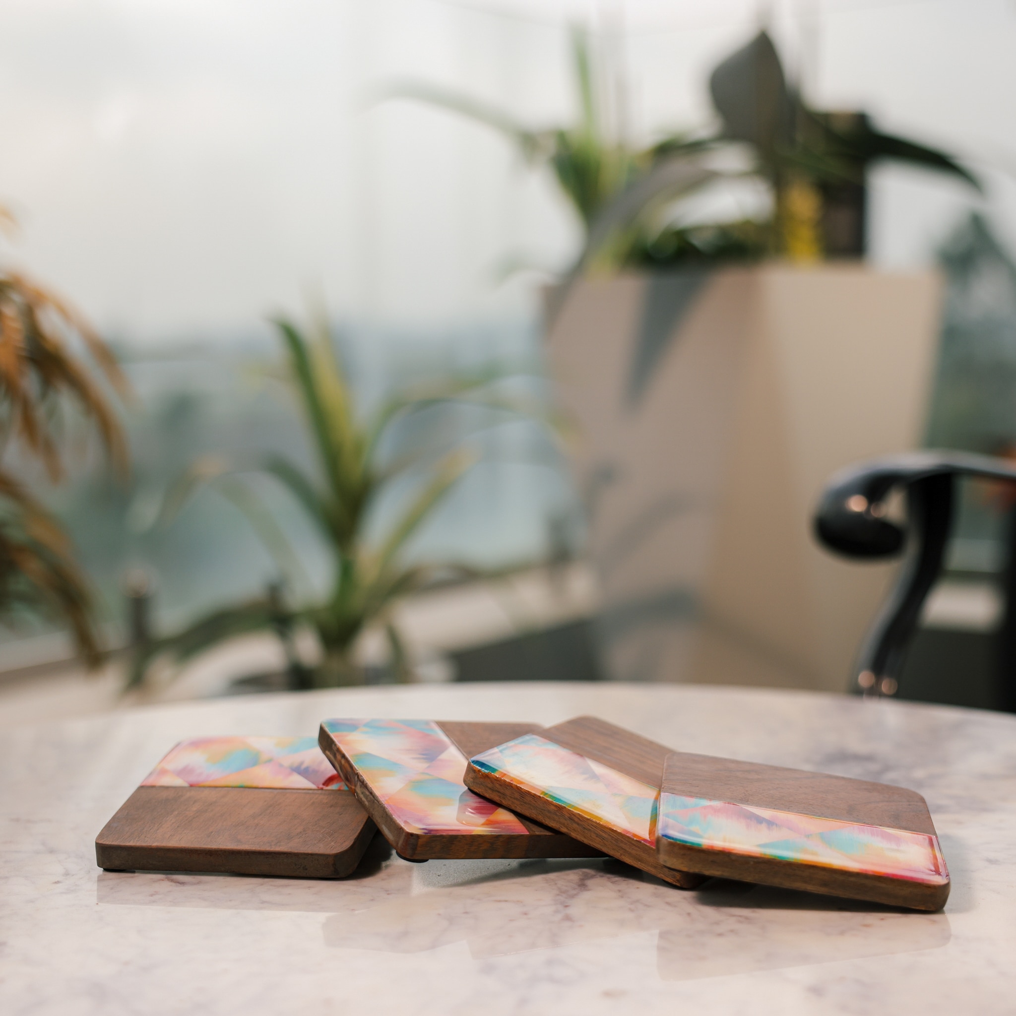 Ireka Home Aurora Acacia Wood Coaster Set – Mosaic Design (Set of 4) - Ireka Homes