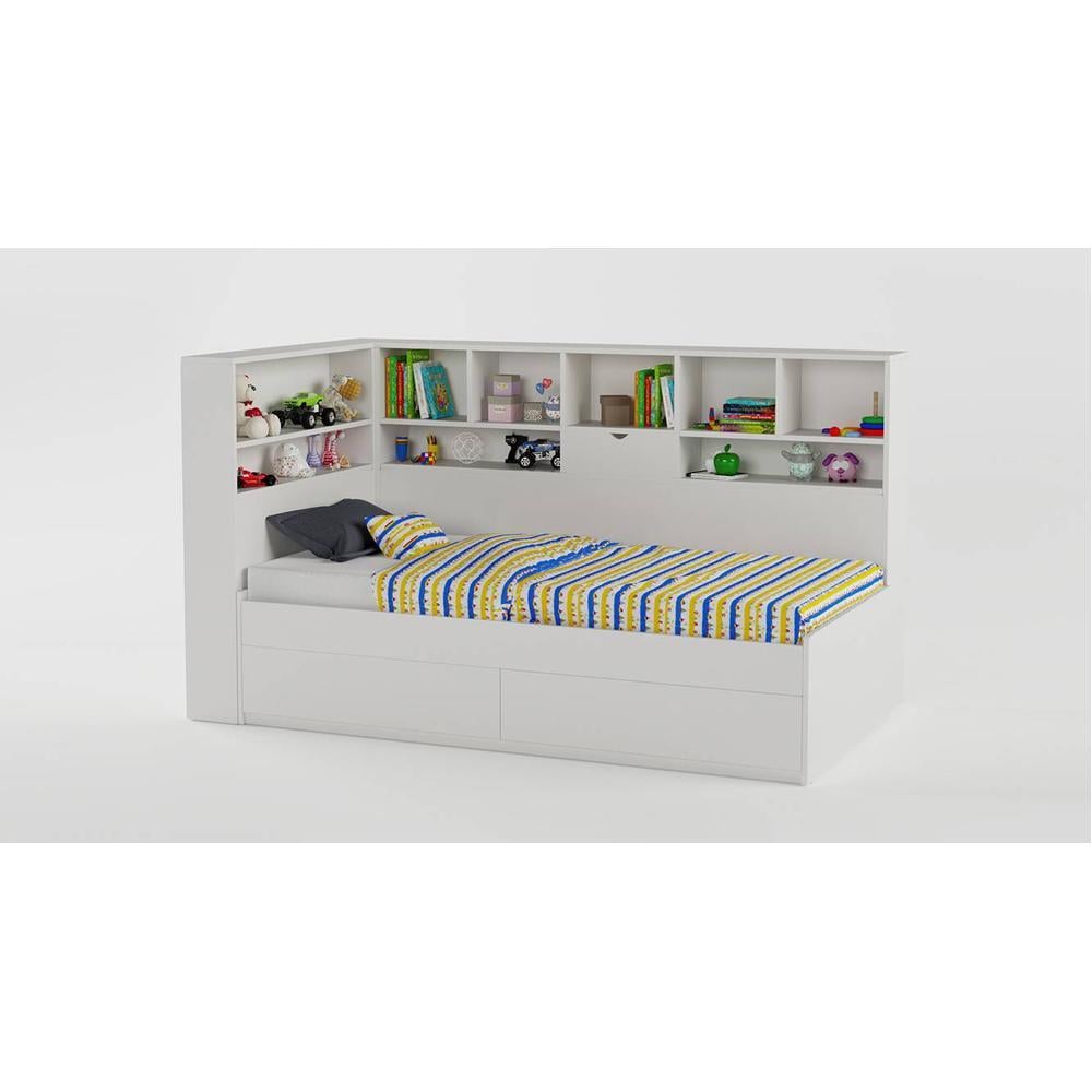 Megatron Engineered Wood Box Storage Bed in White Colour