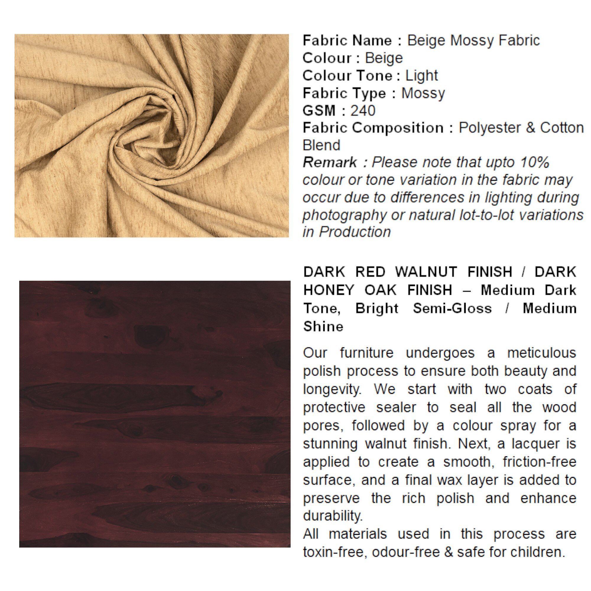 Newport wood Set of 2 Dining Chairs in Beige Mossy Fabric Cushioning with DARK WALNUT FINISH