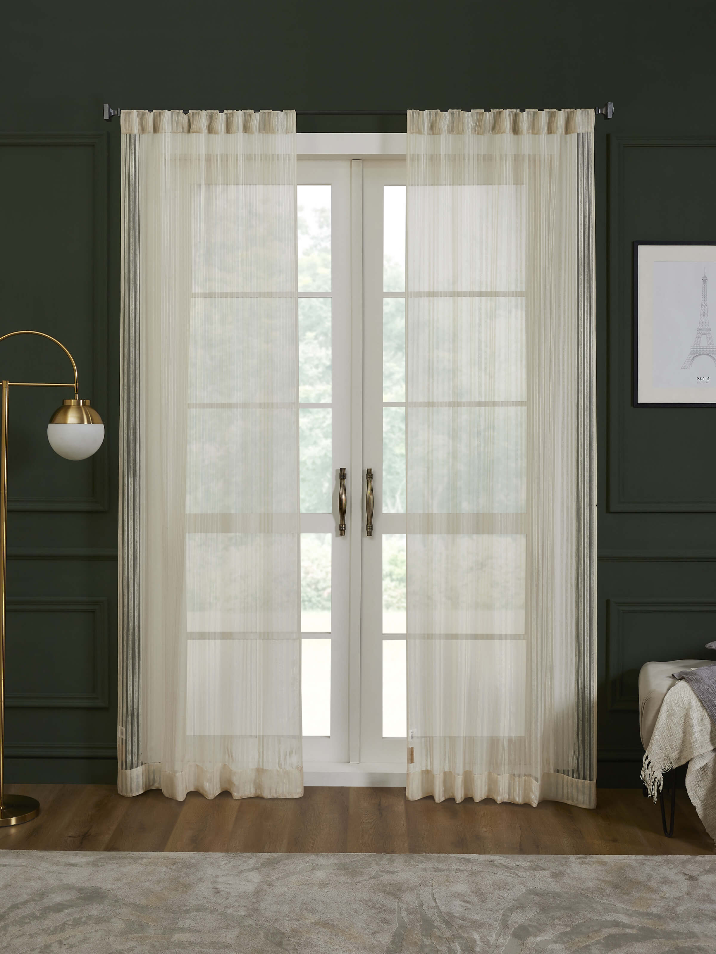 Swar Beige Metallic Stripe Bhagalpur Silk Handloom Sheer Curtain (9 Ft)