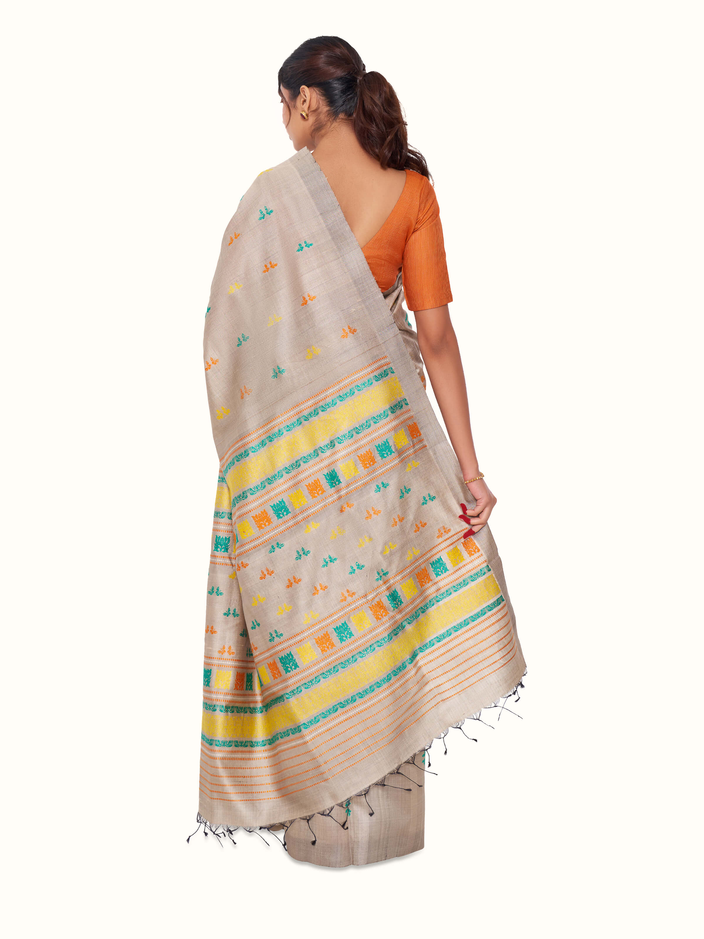 Light Grey Tussar Silk Odisha Ikat Saree