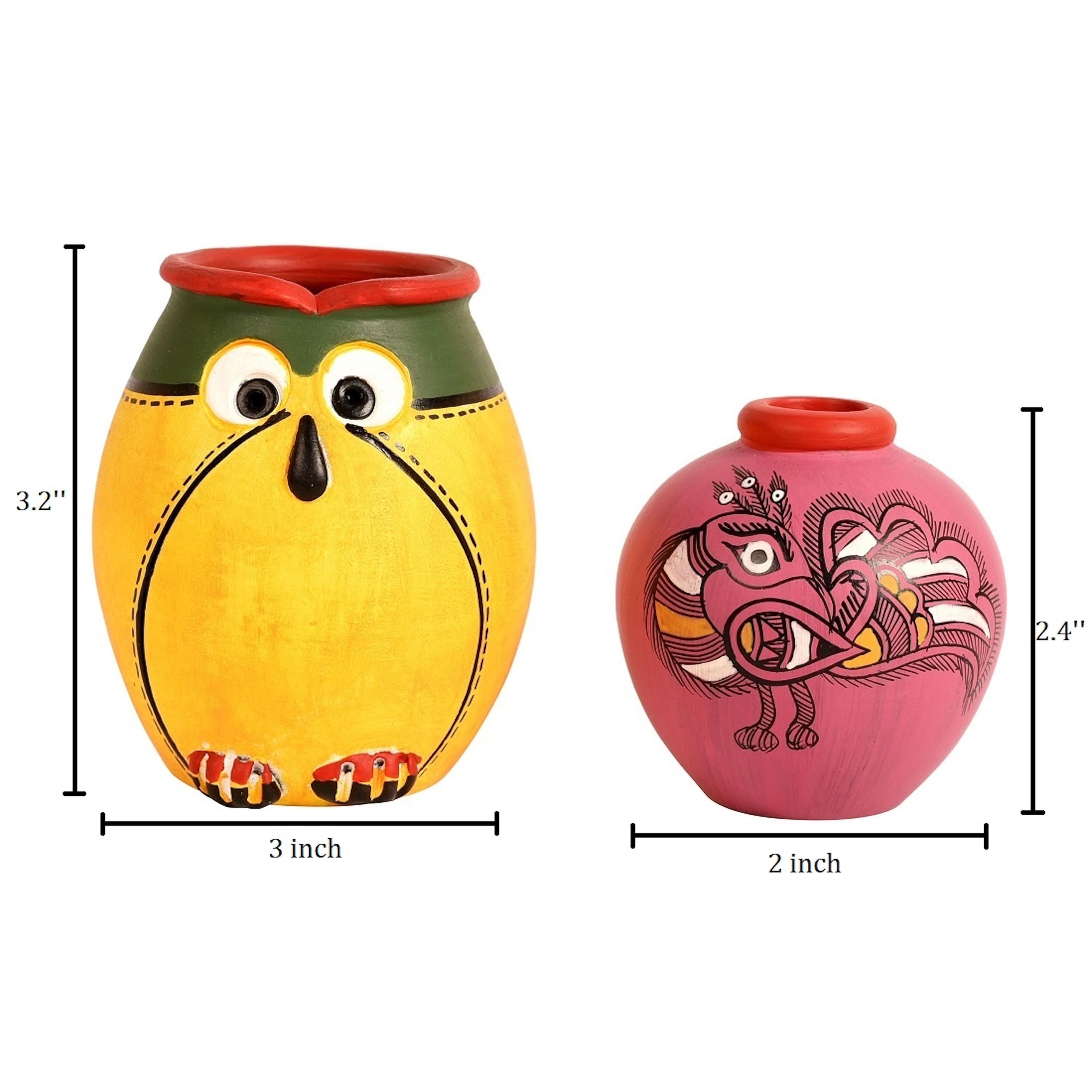 Wall Decor 2 Wooden Shelf & 2 Colored Pots Madhubani Design (5.5x2.5x8.5)