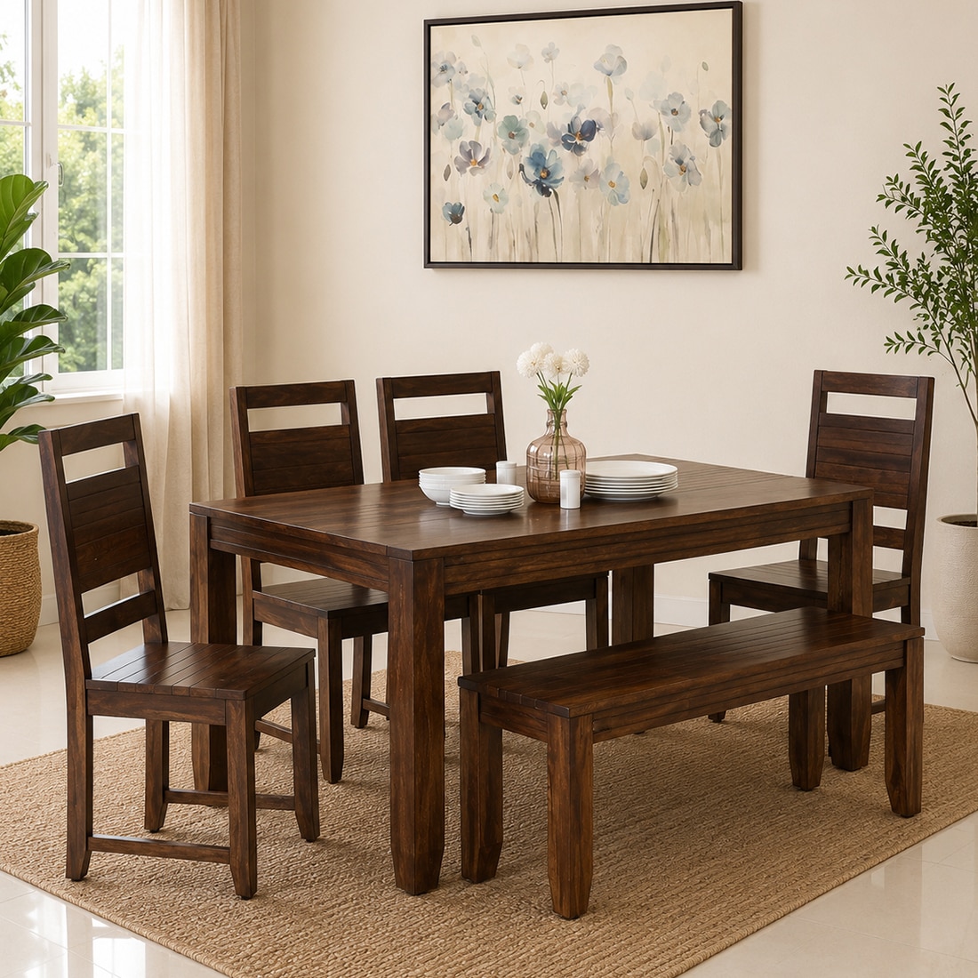 Ann 6 Seater Dining Set In Provincial Teak - Jyoti Impex