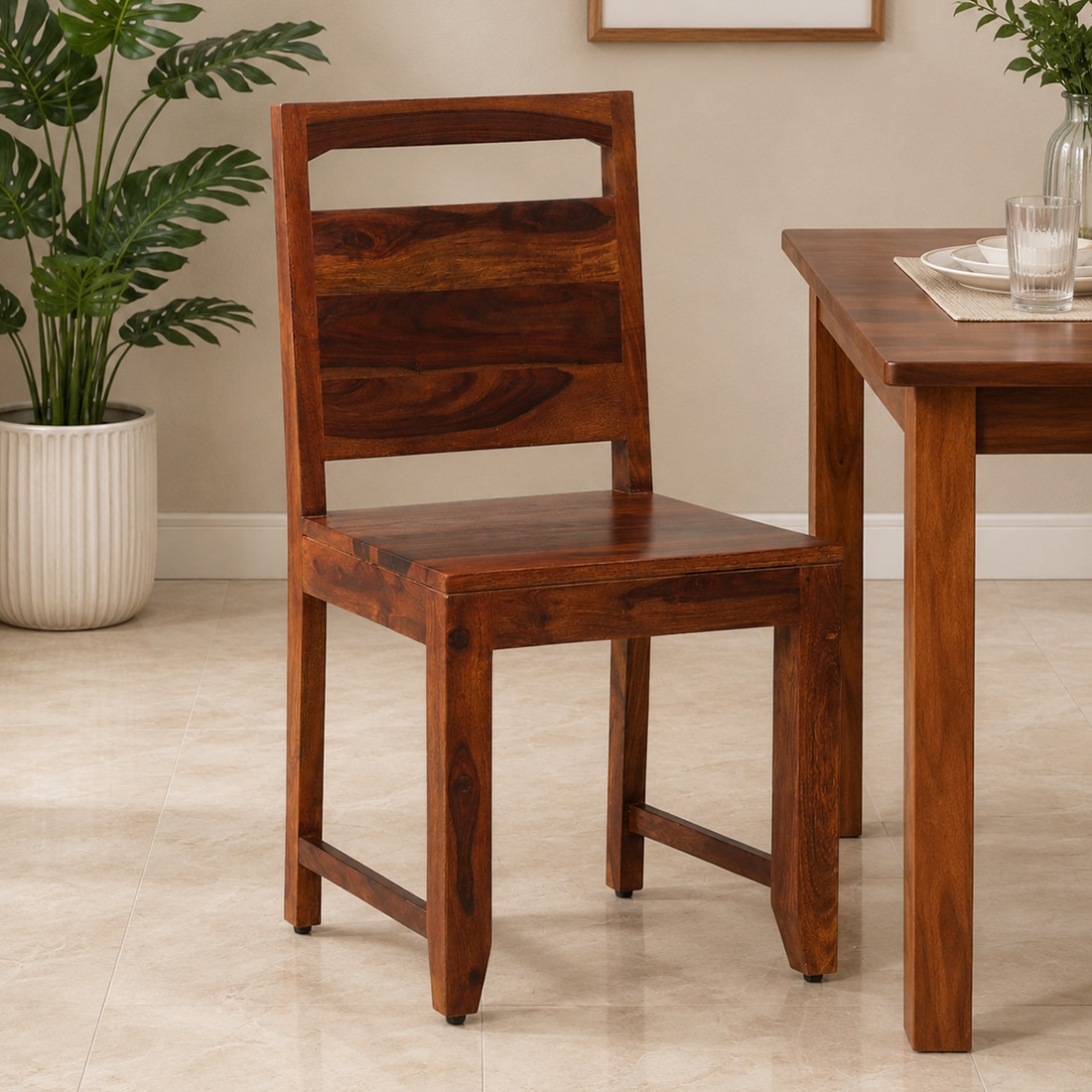 Gianni Solid Wood Dining Chair in Brown Colour - Set of 2 - Jyoti Impex