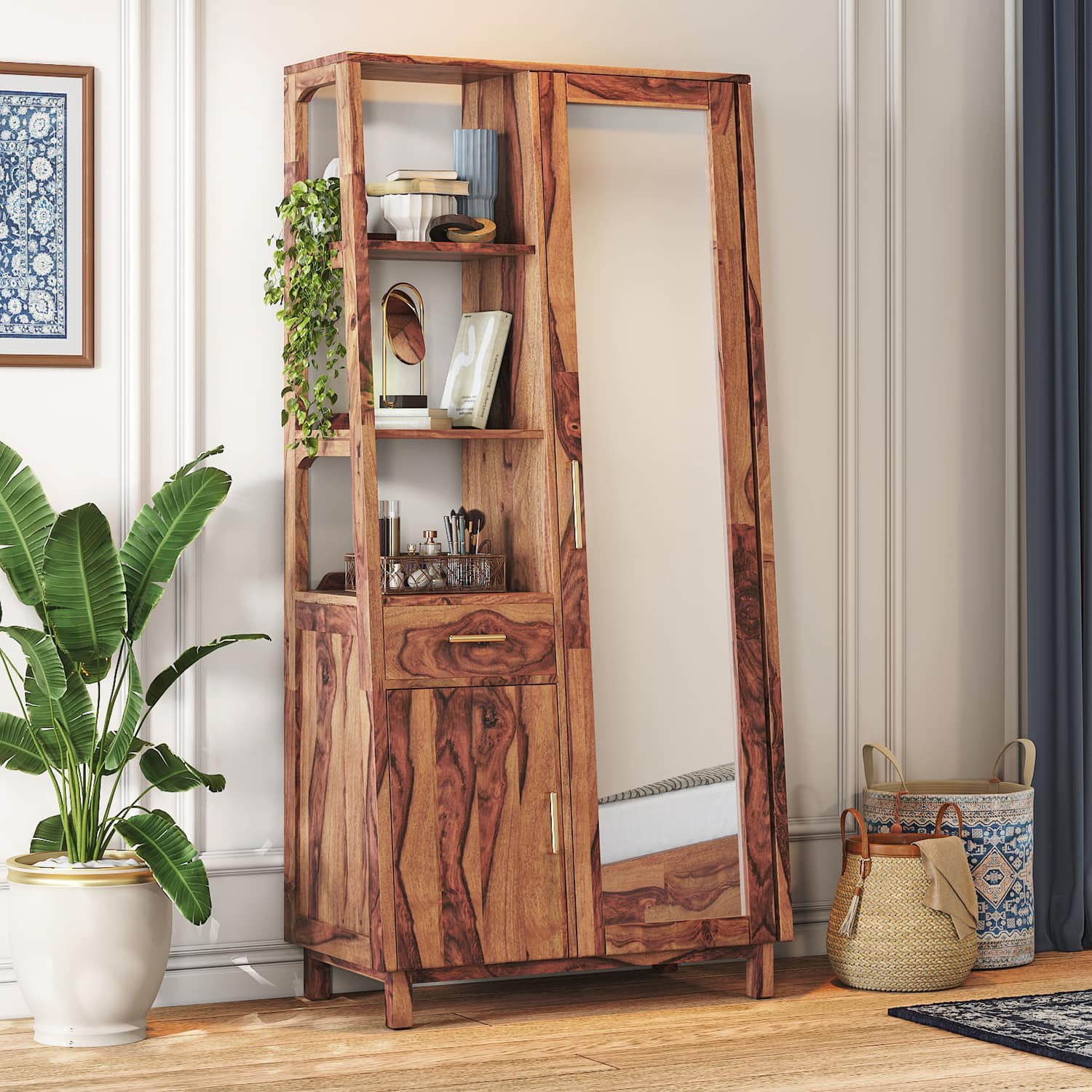 Jean Solid Wood Dressing Table in Teak Finish