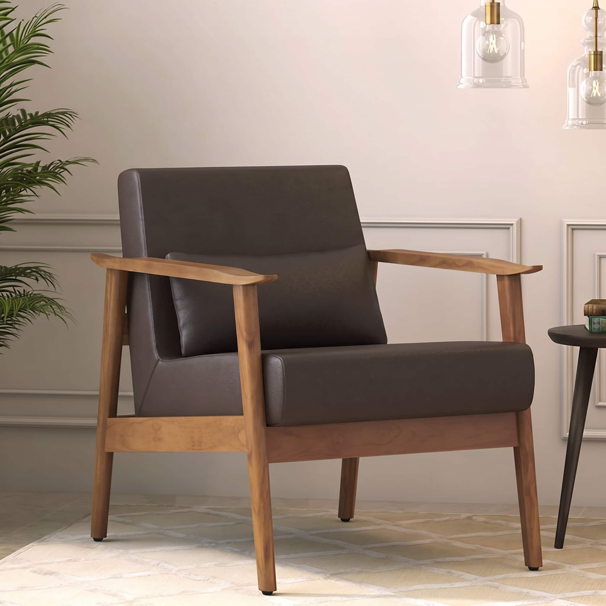 Brooks Armchair Teak Wood In Natural Finish with Espresso Brown Colour