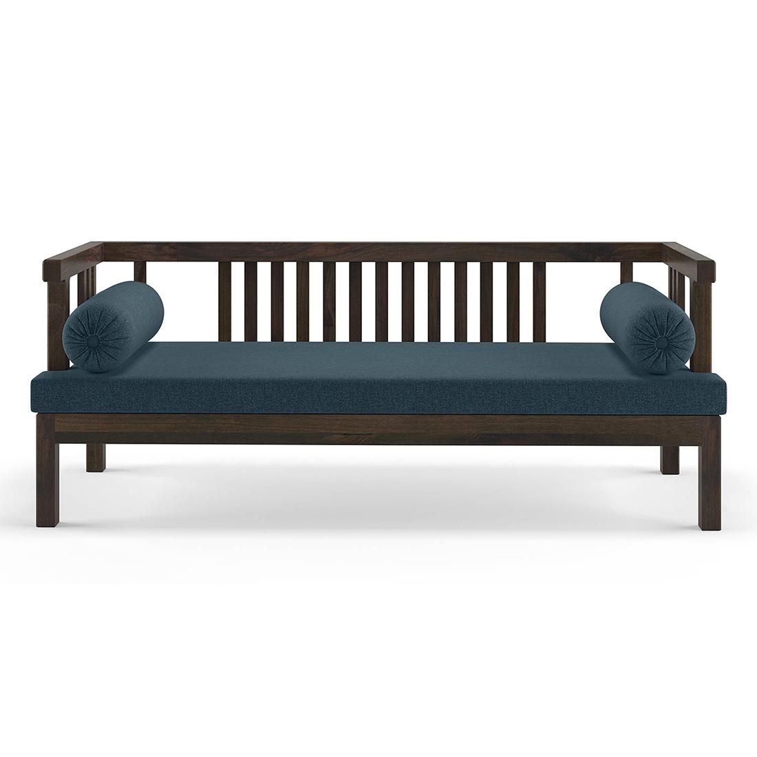 Milton Diwan in American Walnut Finish with Blue Fabric Colour