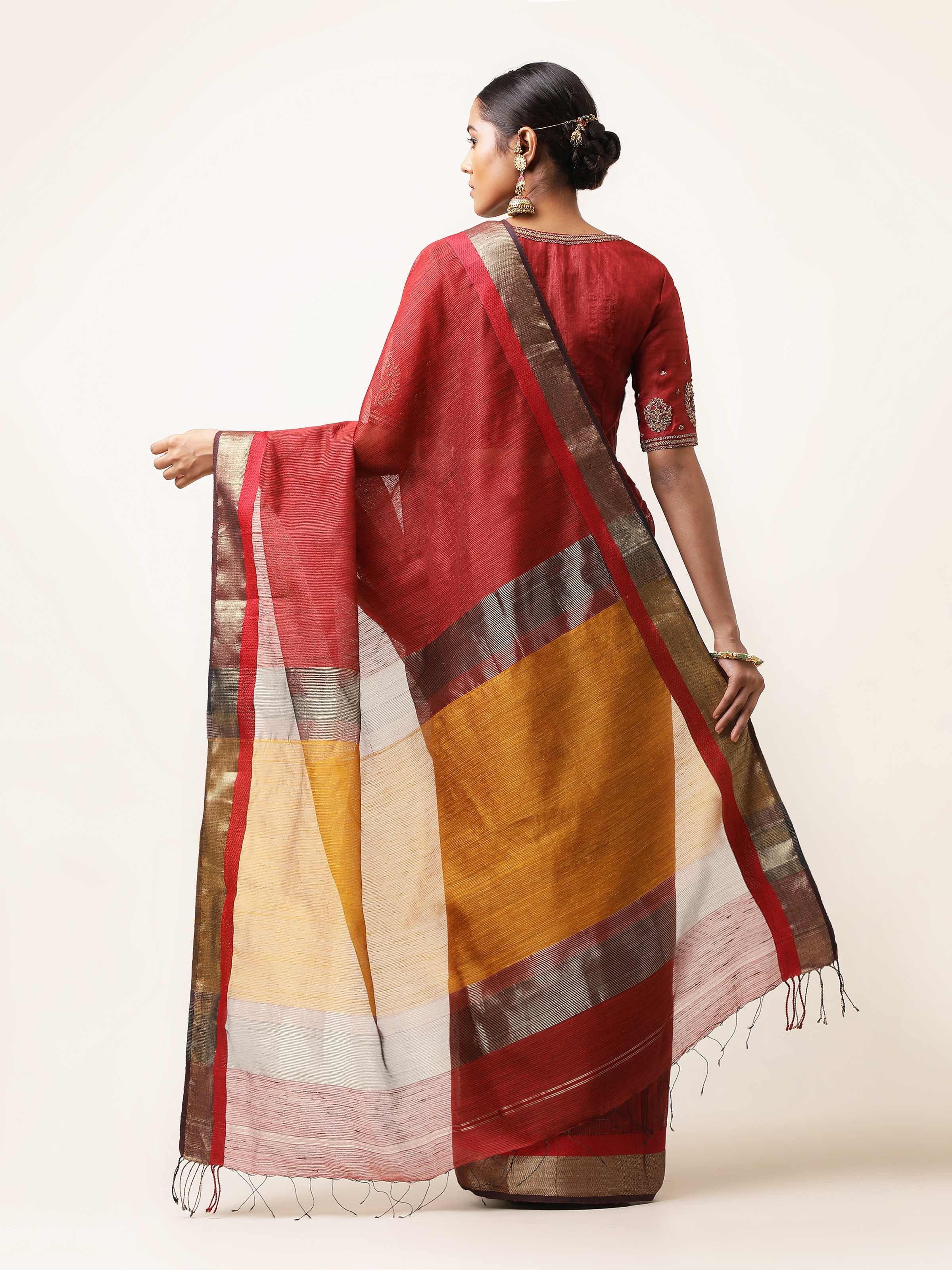 Red Cotton Silk Maheshwari Saree