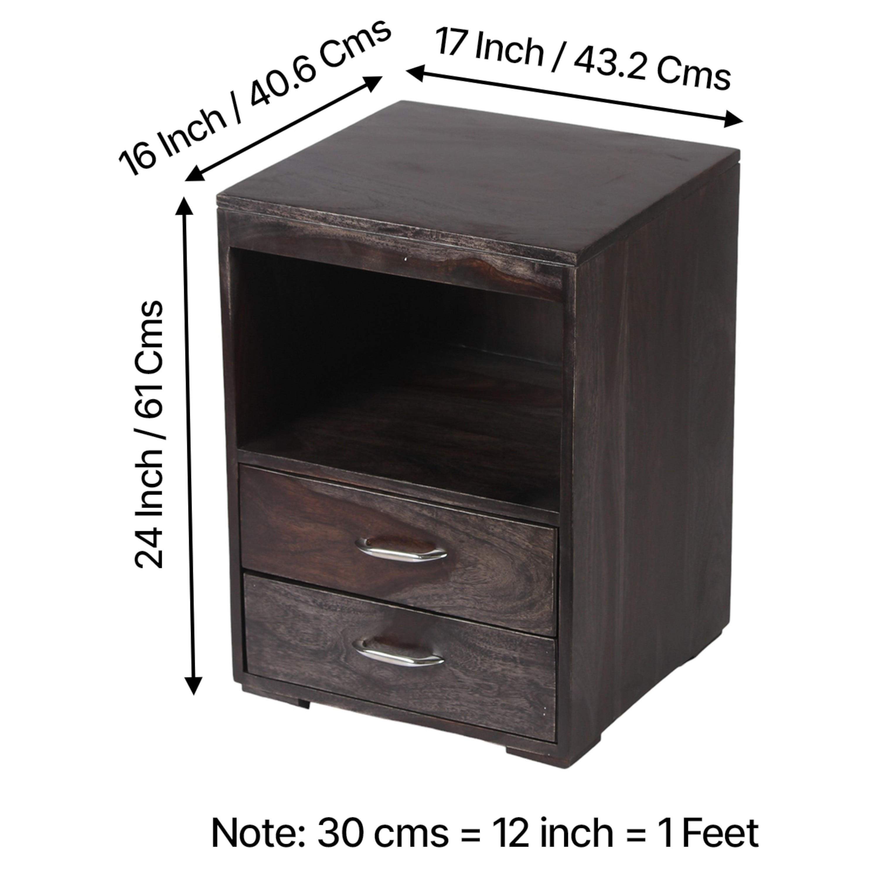 Kassel Sheesham Wood Bedside Table in Mahogany Finish