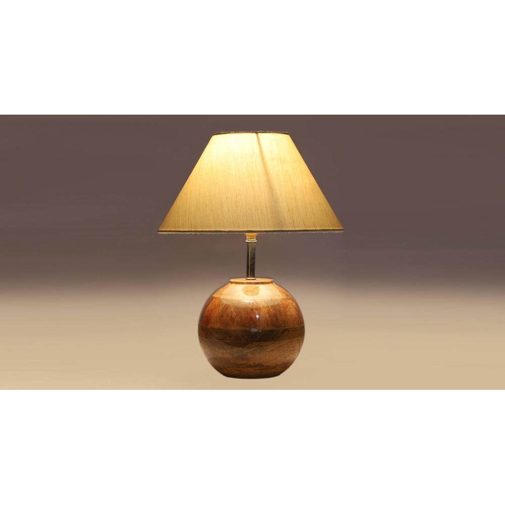 off-white cotton with Natural Wood Table Lamp
