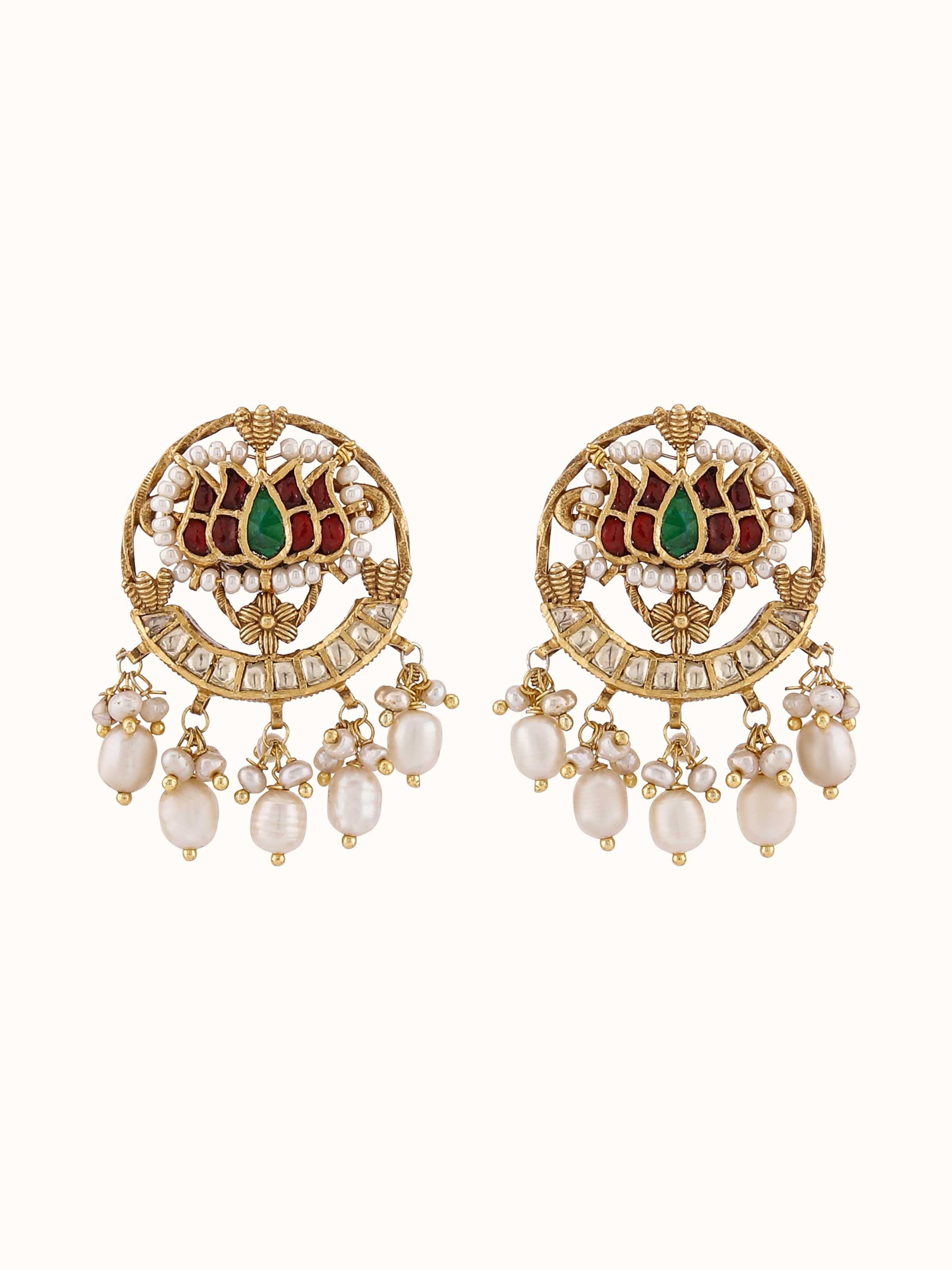 Front view showcasing the elegant silver drop earrings with detailed craftsmanship