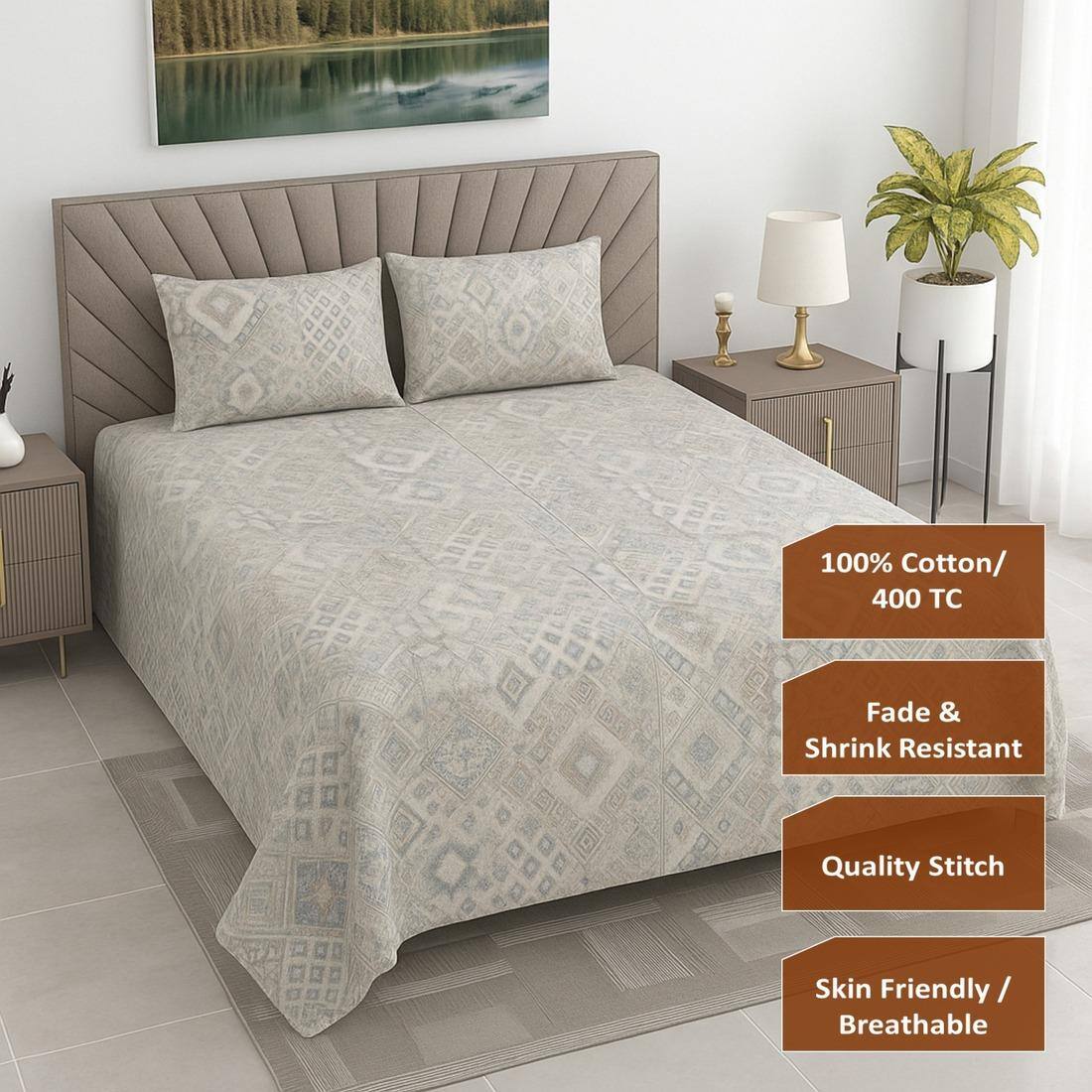 Threads Silky Touch Premium Super Double Queen Size Flat Bedsheet 254 x 230 cms
