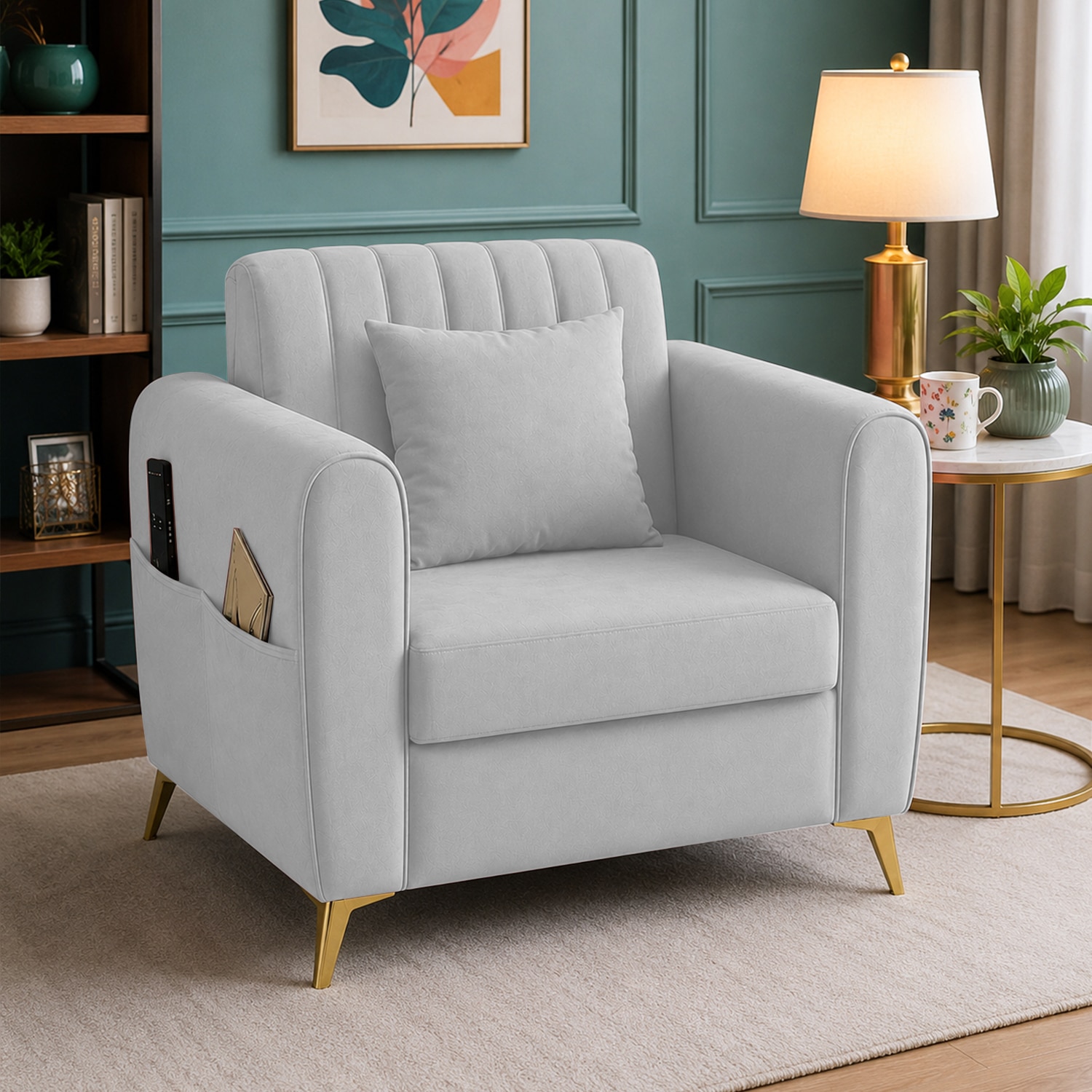 Daraco Velvet 1 Seater Sofa in Grey Color - Home Lifestylez