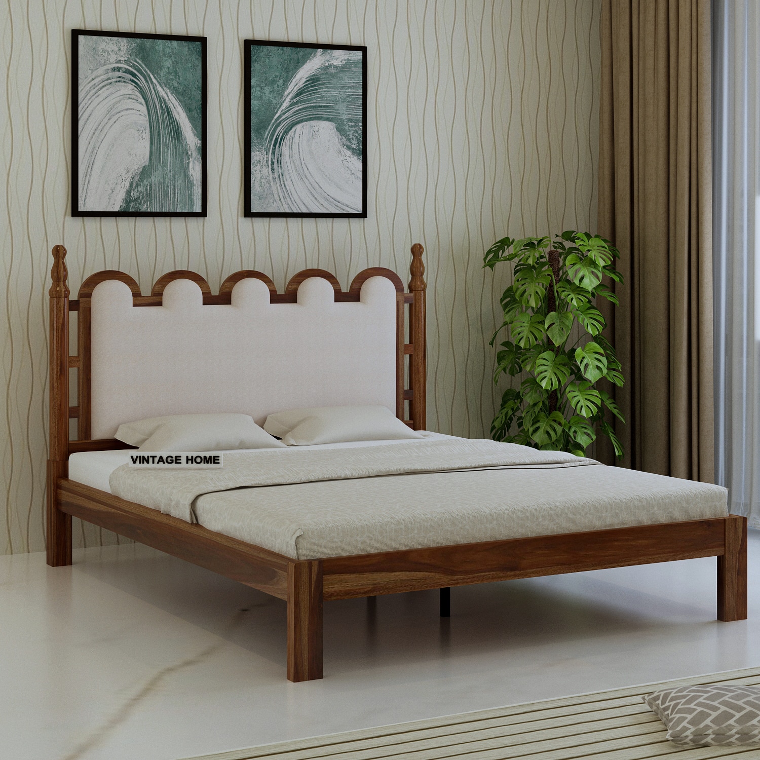 Heritage Solid Wood Queen Size Bed Non Storage in Provincial Teak Finish