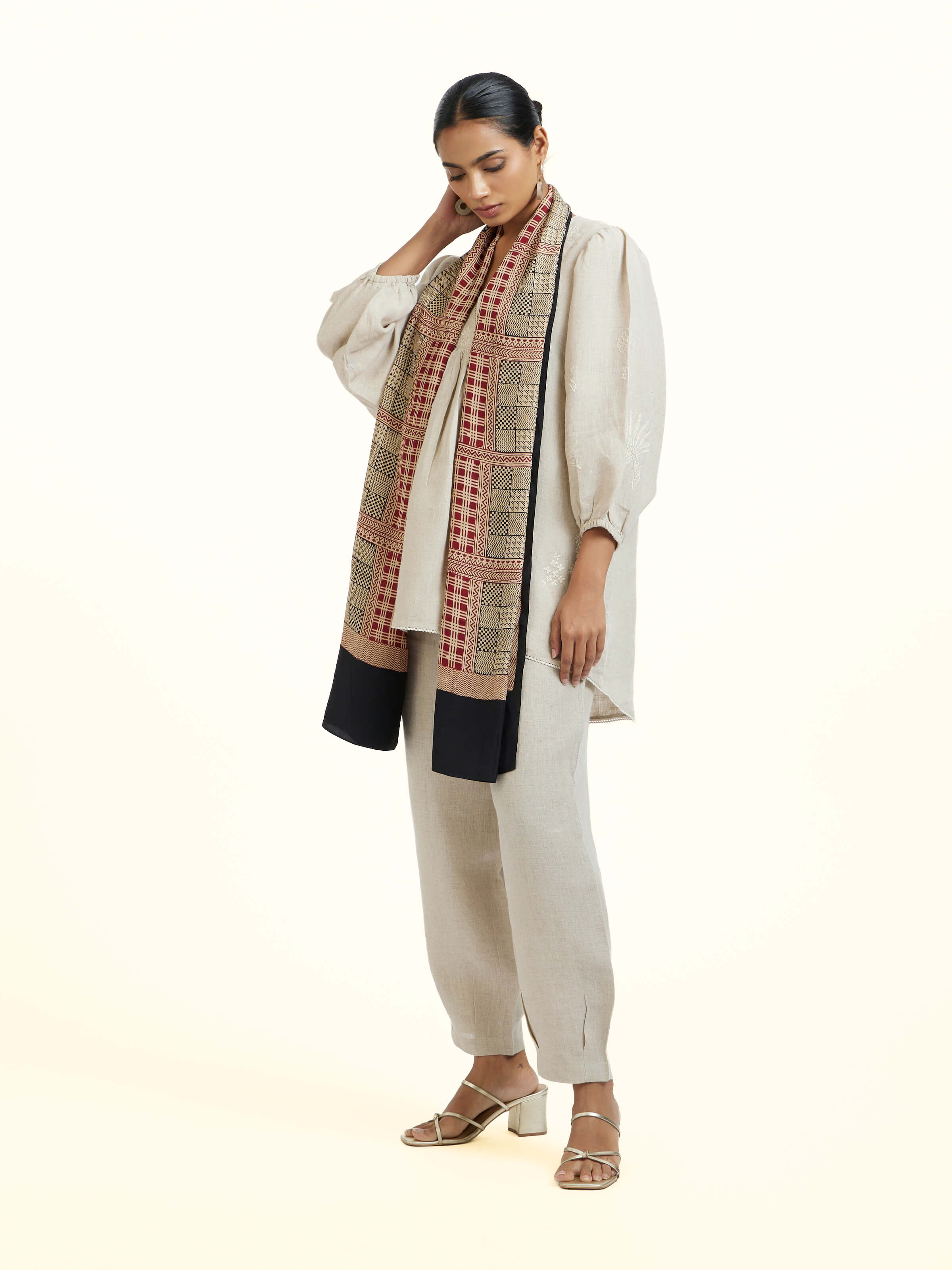Rust Silk Bagh Hand Block Printed Stole