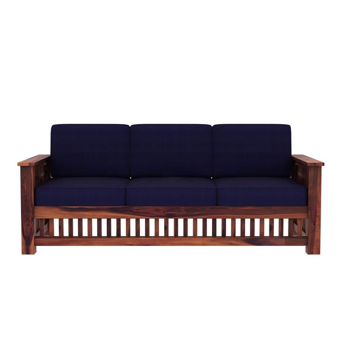 Anjani 3+1+1 Seater Wooden Sofa (BLUE Colour, Teak Finish)