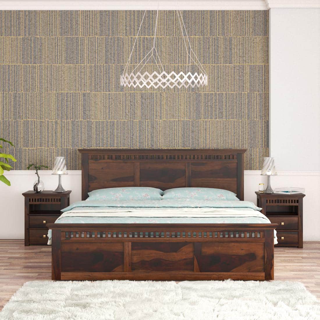 Madhvi Solid Wood King Size Bed In Box Storage Bed In Provincial Teak Finish