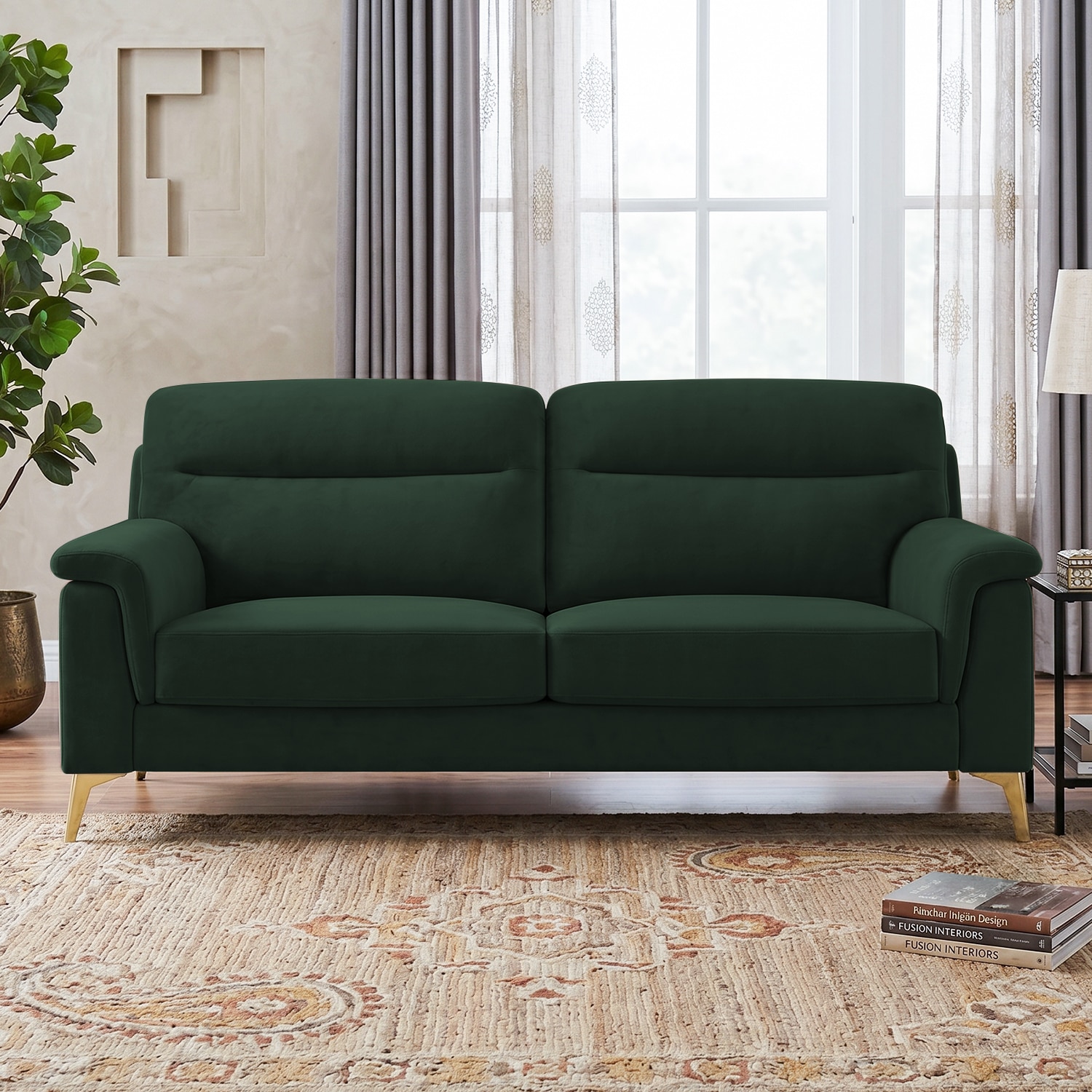 Niwara Velvet 3 Seater  sofa in Green Color - Home Lifestylez