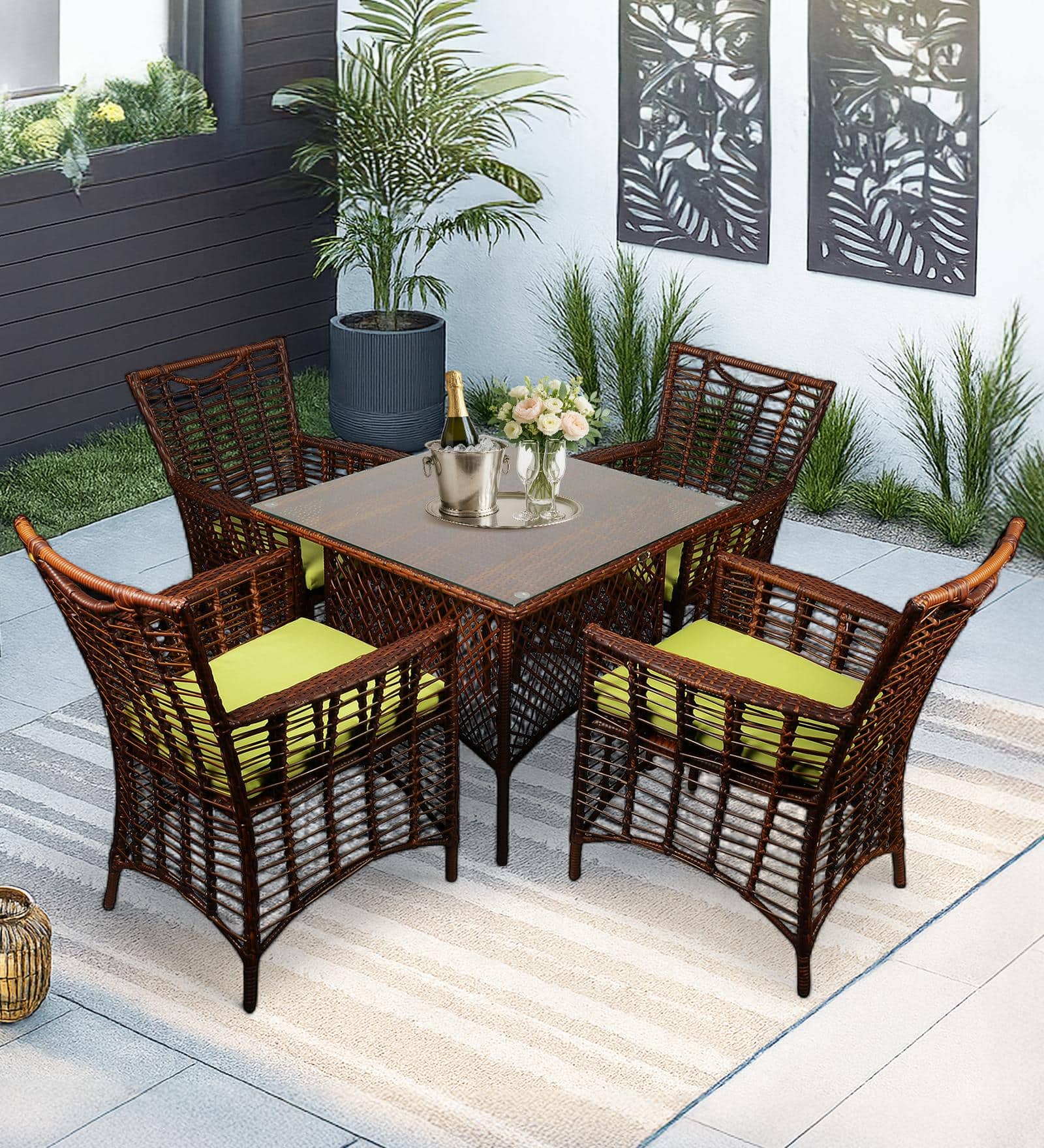 Taree Wicker Table And Chair Set In Brown Dual Tone Finish