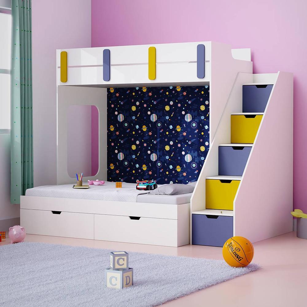 Pattern Dreams Bunk Bed with Storage in White Colour BKBB018