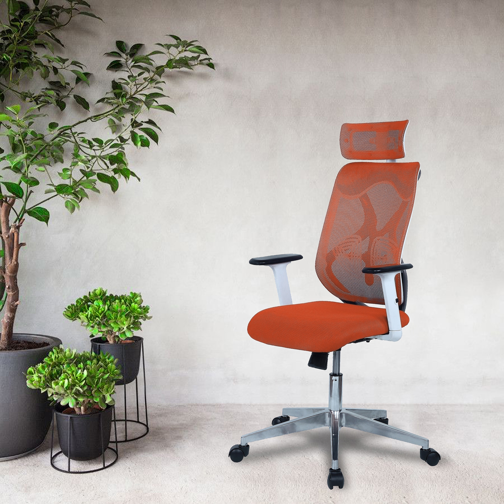 Wiweangs High Back Ergonomic Chair in Orange Colour