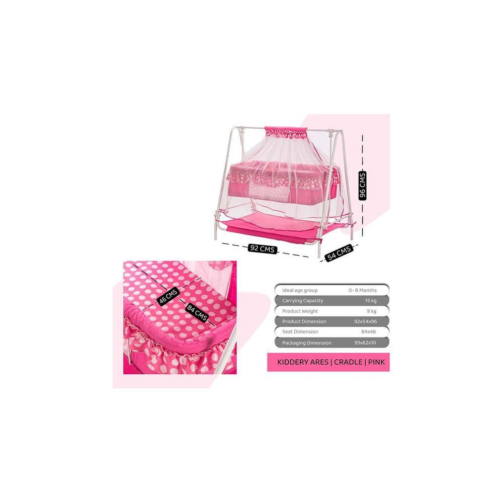 Ares Stainless Steel Baby Cradle with Mosquito Net  - Pink
