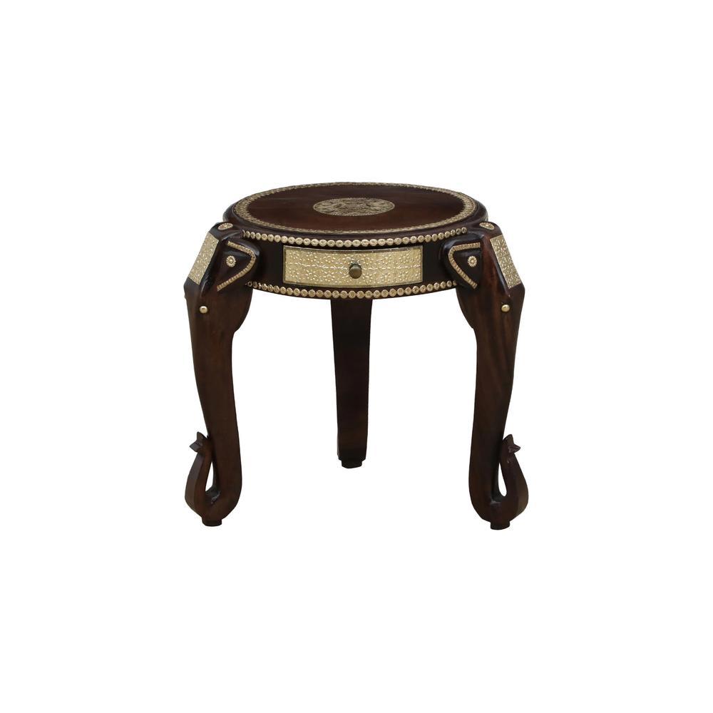 Solid Wood End Table In Walnut Finish With Drawer