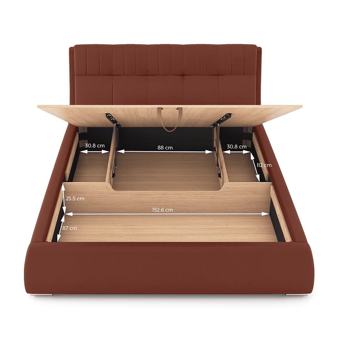 Stanhope Upholstered Hydraulic Storage Queen Size Bed In Sienna Brown Leatherette Colour