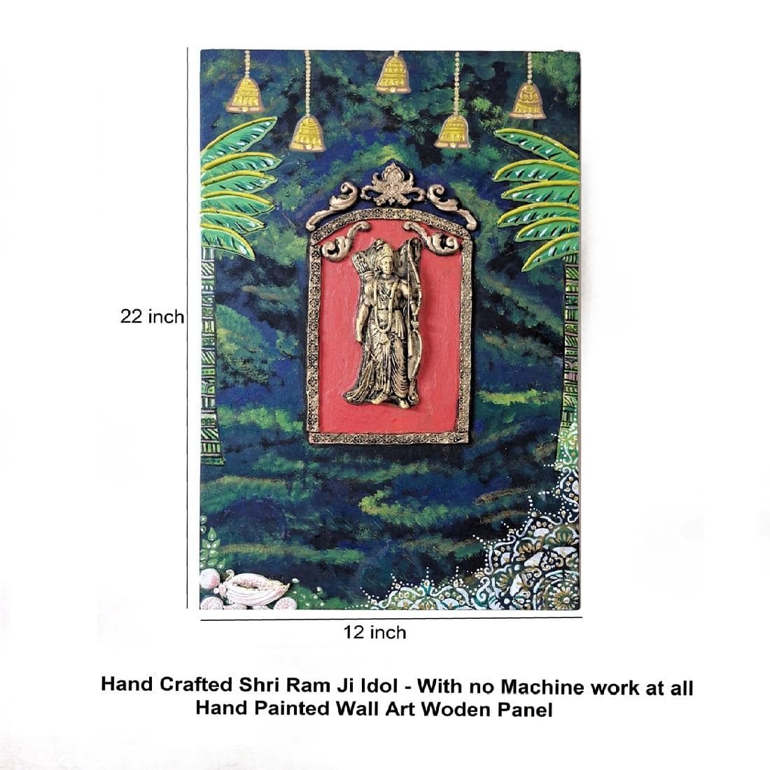 Multi Color Wooden Wall Art Panel with hand made God's idol Cone Art Work of Marble Dust and Clay