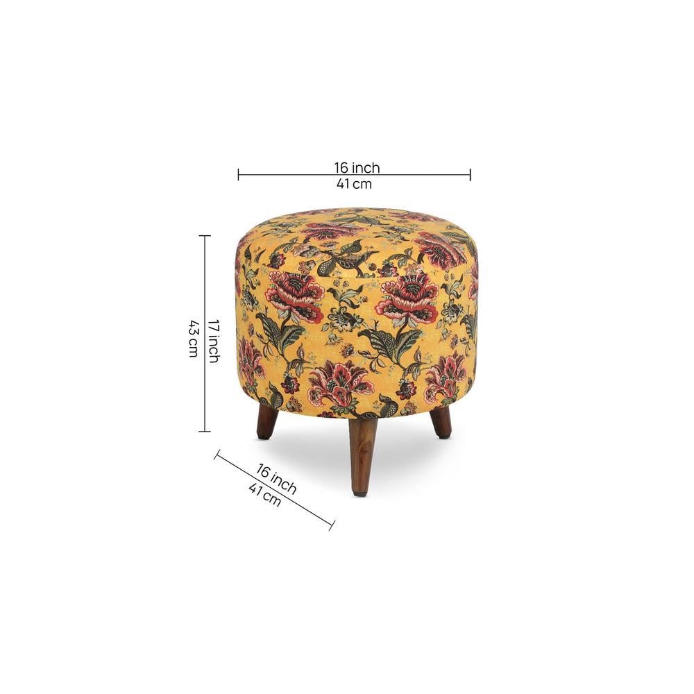 Seraphina Solid Wood  Ottomon in  Yellow Colour