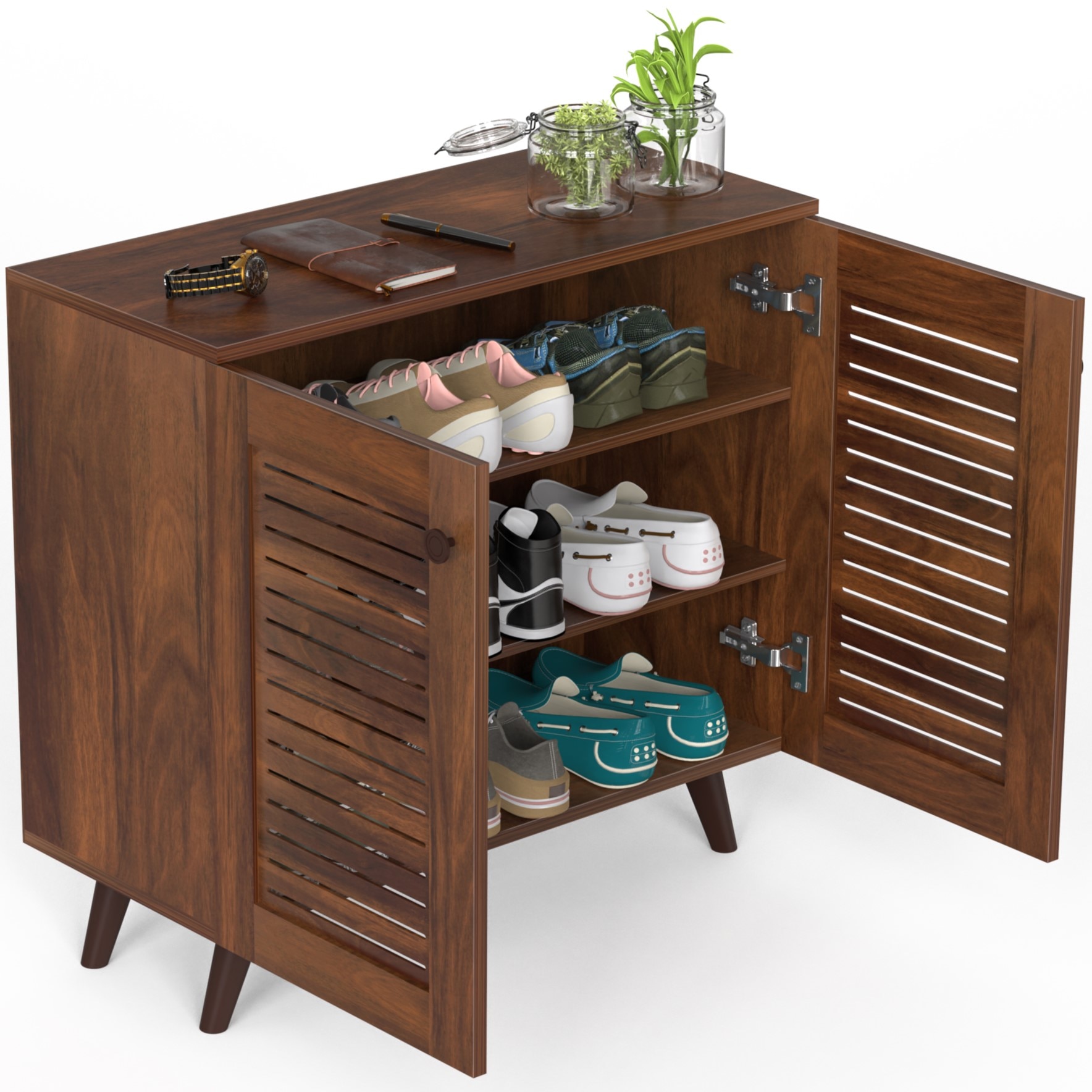 BLUEWUD Carlem Engineered Wood 2 Doors Shoe Rack Cabinet Slipper Footwear Stand Organizer with Drawer can Store Up to 12 Pairs for Hall Living Room Home Furniture (Brown Maple)