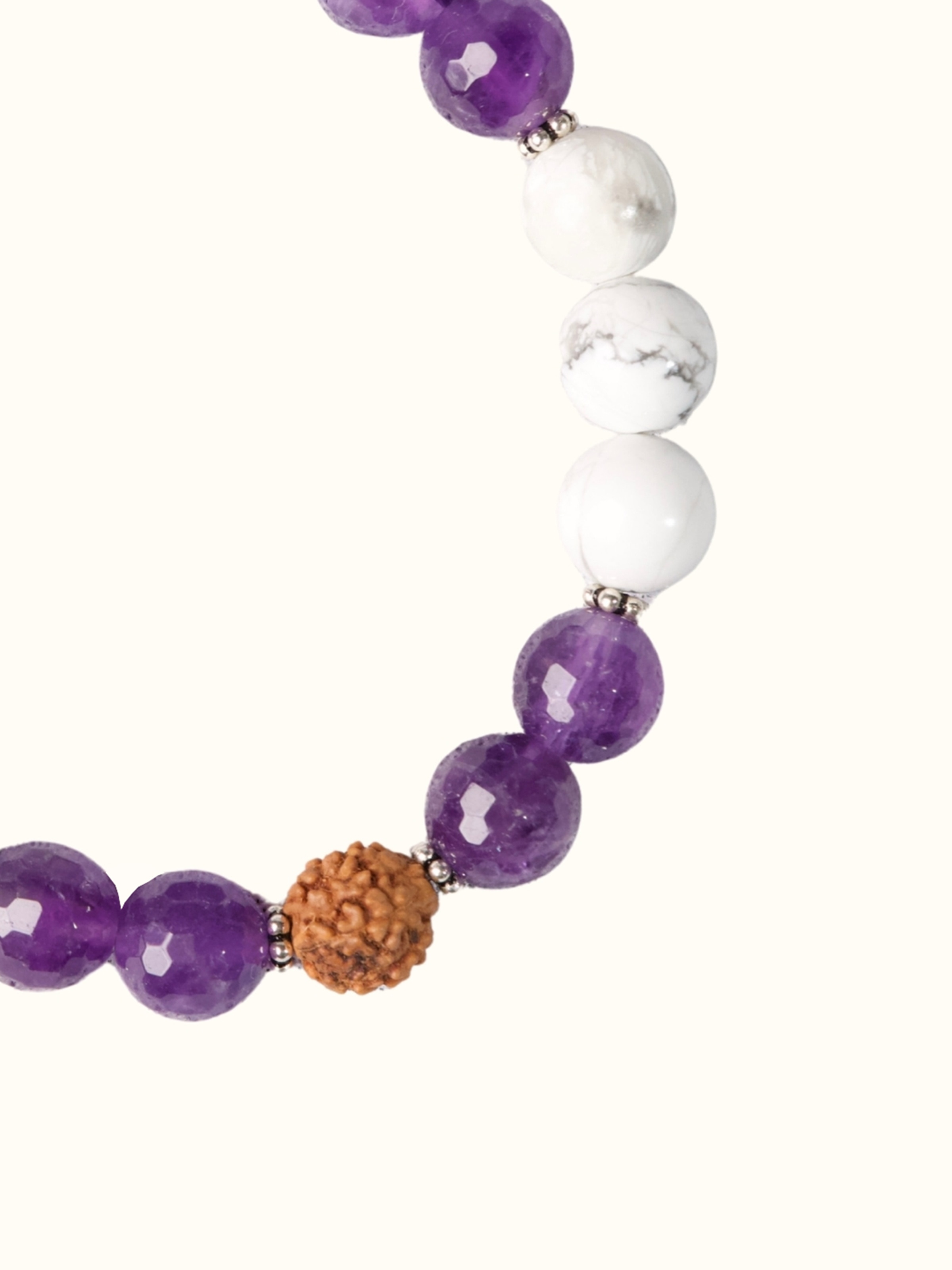 Gemstone Rudraksha, Amethyst & Howlite Silver Bracelet
