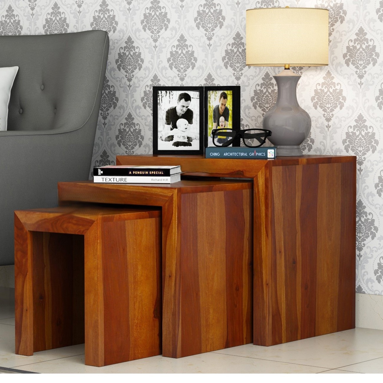 Neptune Solid Wood Side Table in Natural Finish