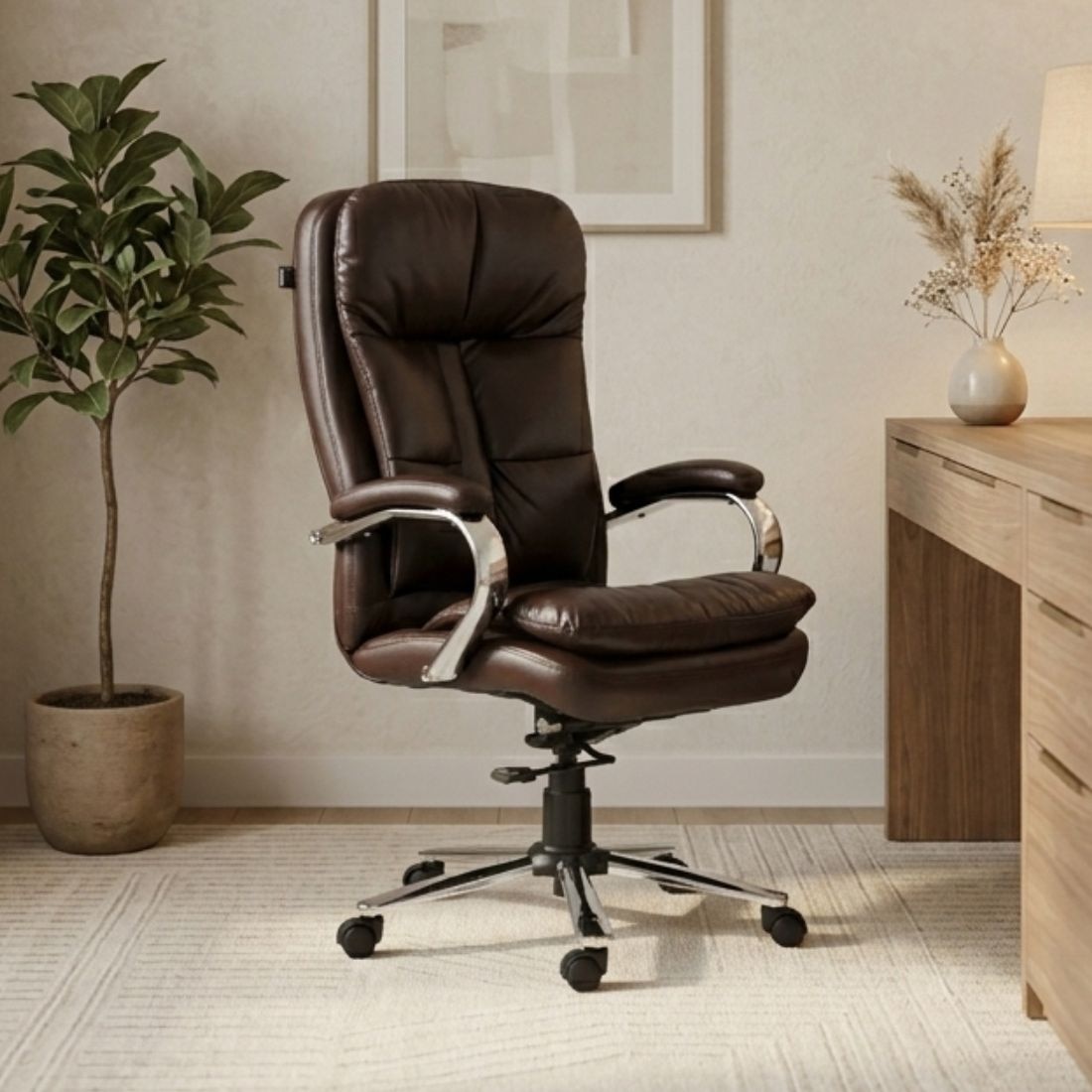 Ettorez Grace Ultra Premium Leatherette Office Chair In Brown Colour - Ettorez Office Furniture