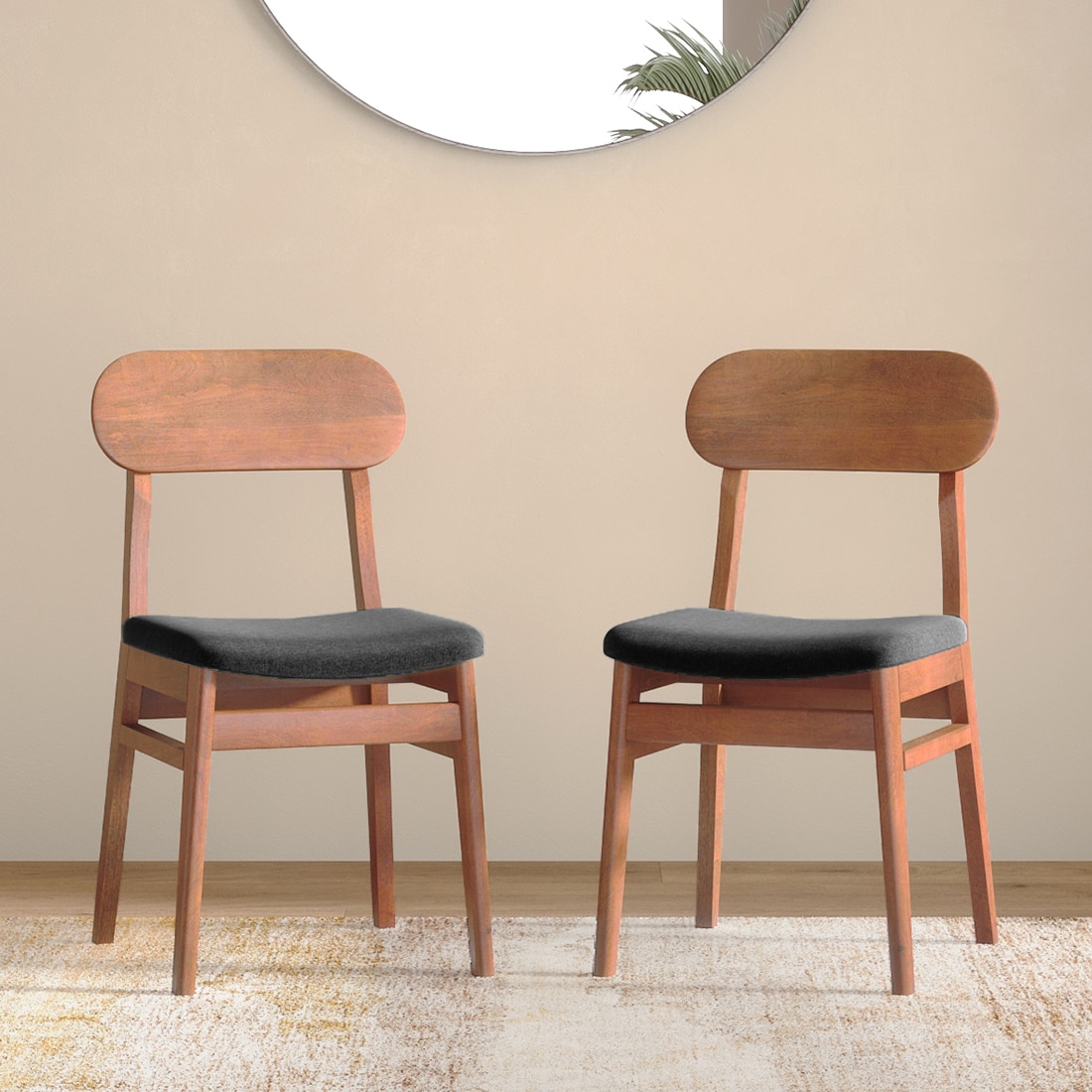 Lunar Solid Wood Dining Chair Set of 2 In Honey Finish With Urban Grey Fabric Colour