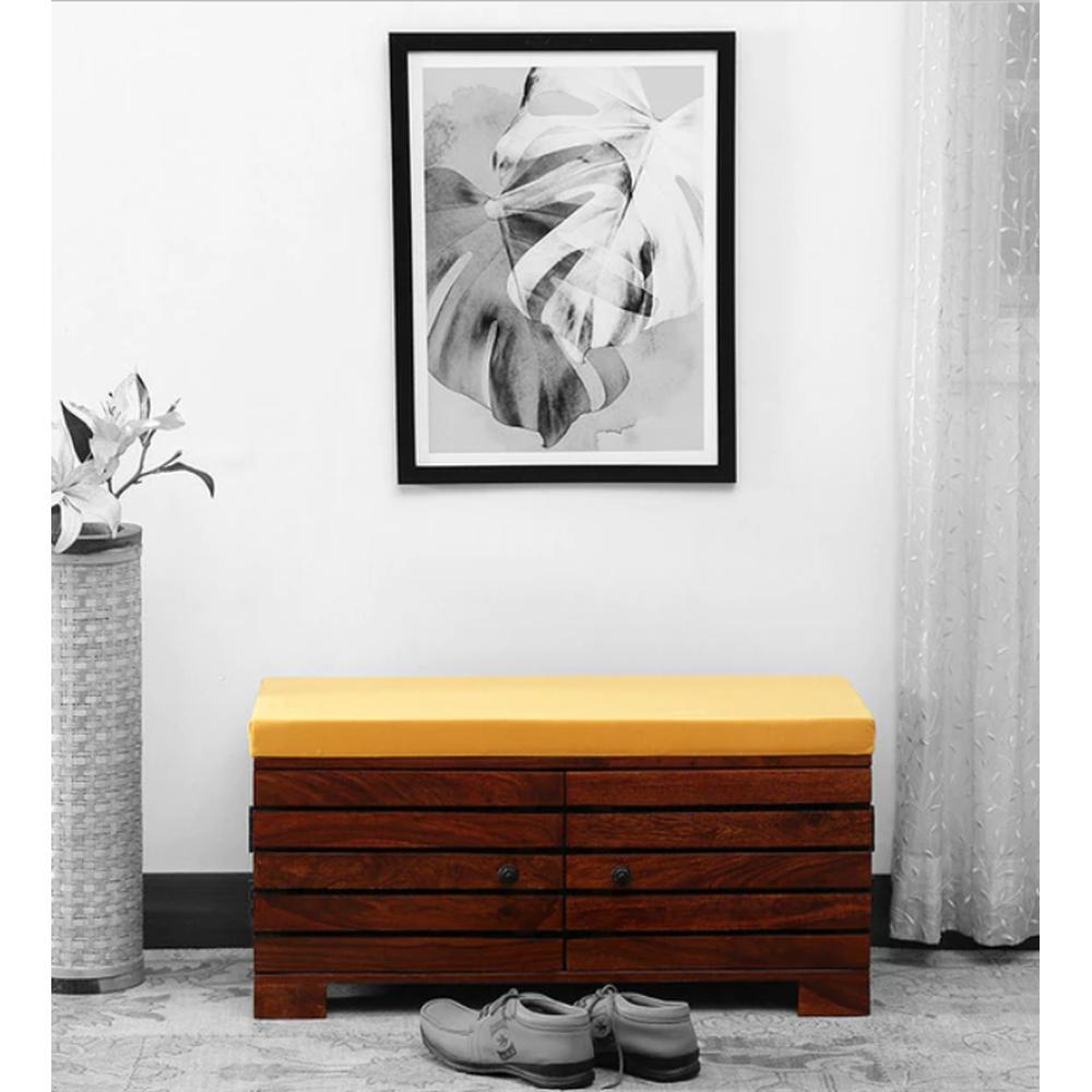 Liliana Shoe Rack With Seating In Honey Oak Finish