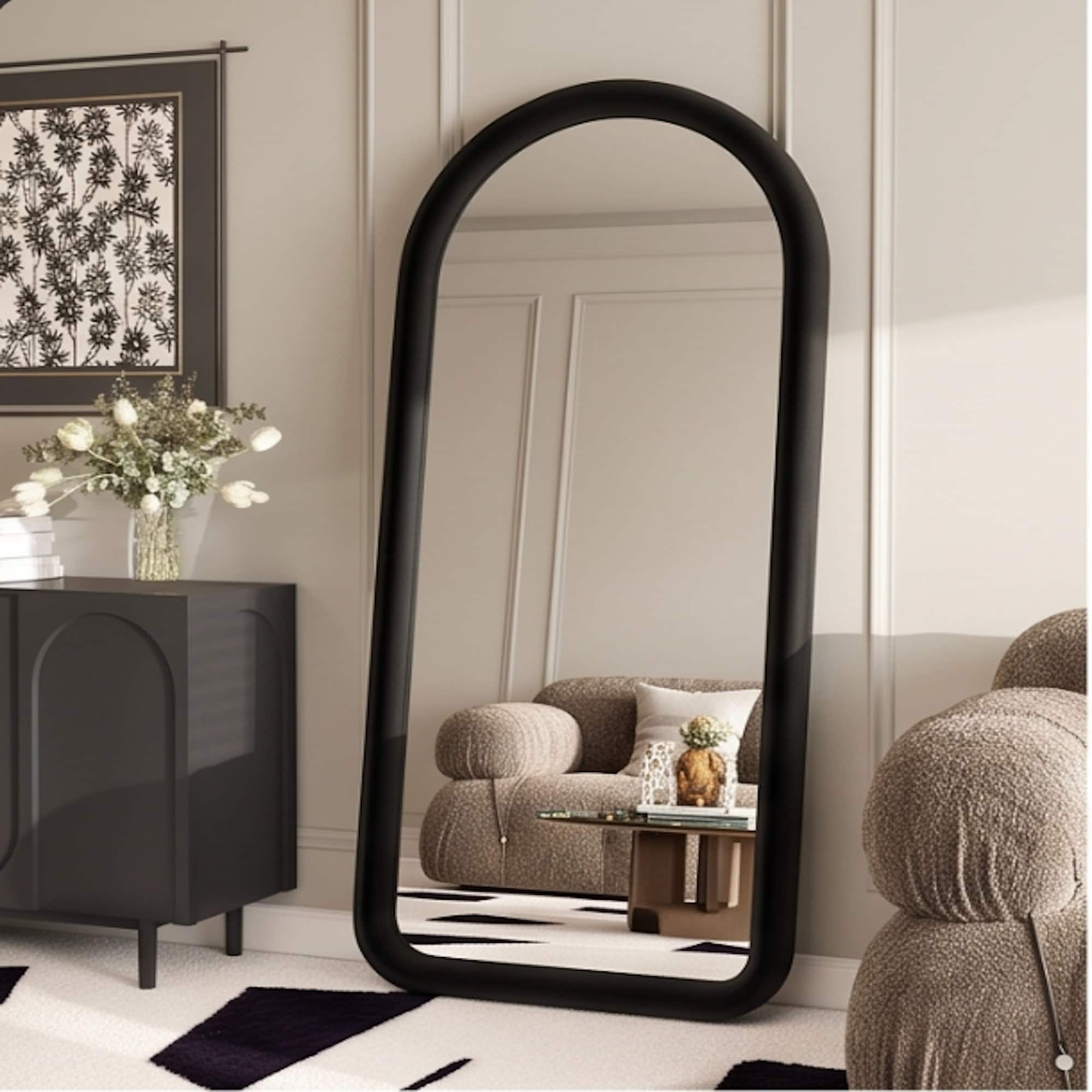 The Artment Unbreakable Black Arch Puff Floor Mirror (160 x 50) cm