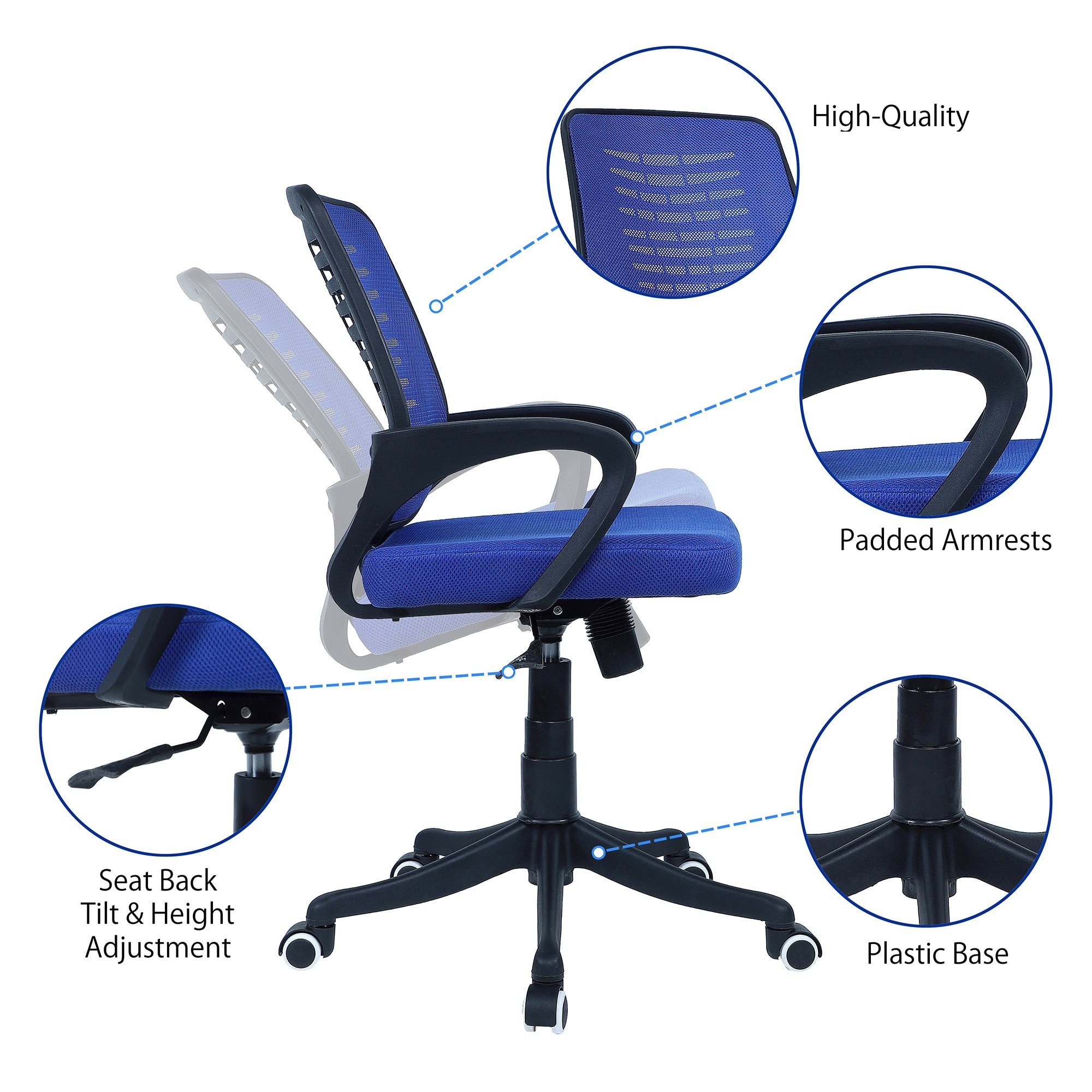 Diicea Mid Back Ergonomic Chair in Blue Colour