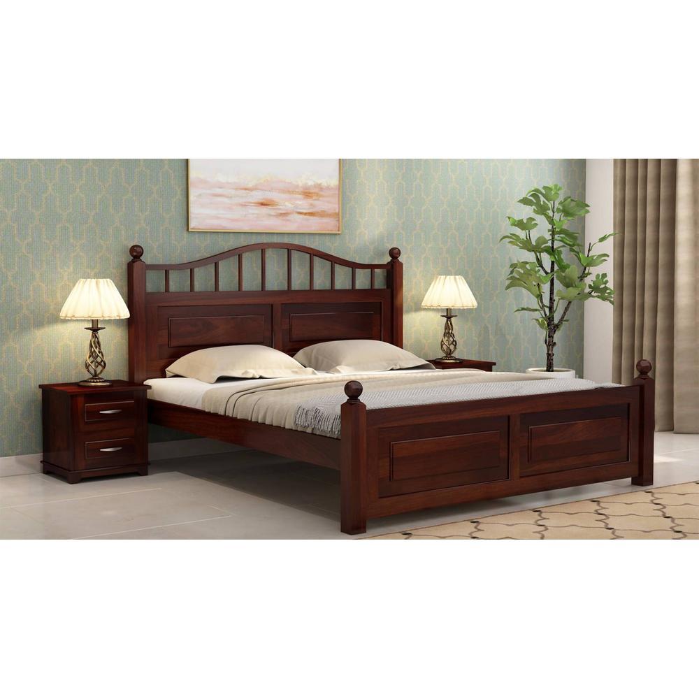 Axis Solid Wood King Size Non Storage Bed In Walnut Finish