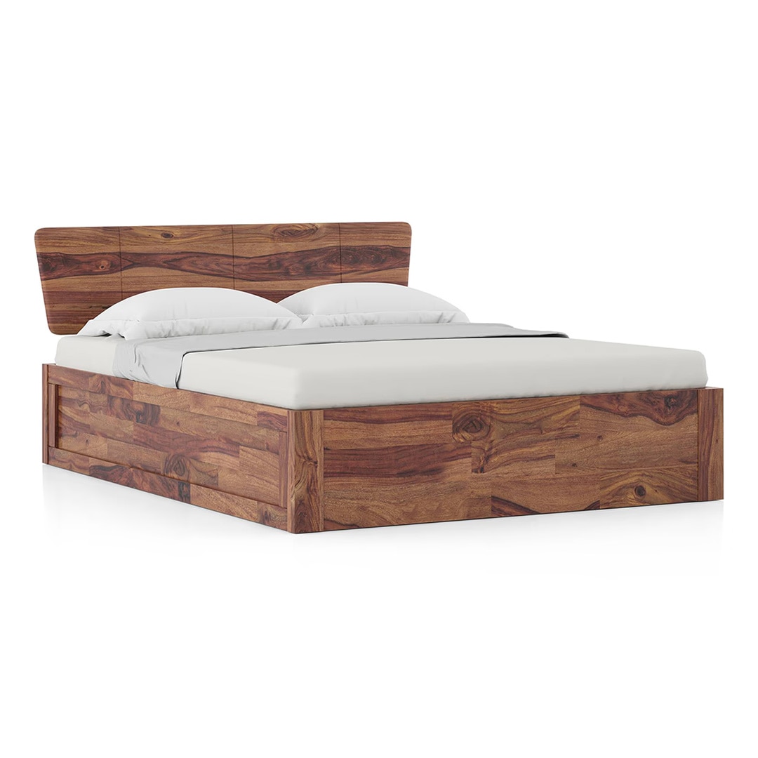 Marieta Solid Wood King Size Box Storage Bed In Teak Finish