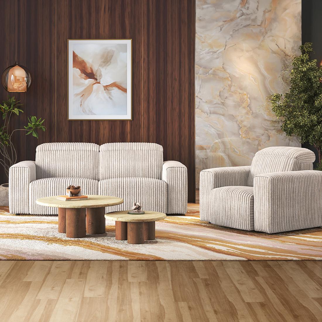Gretta 1 Seater Fabric Sofa With Adjustable Headrest In Cloud White