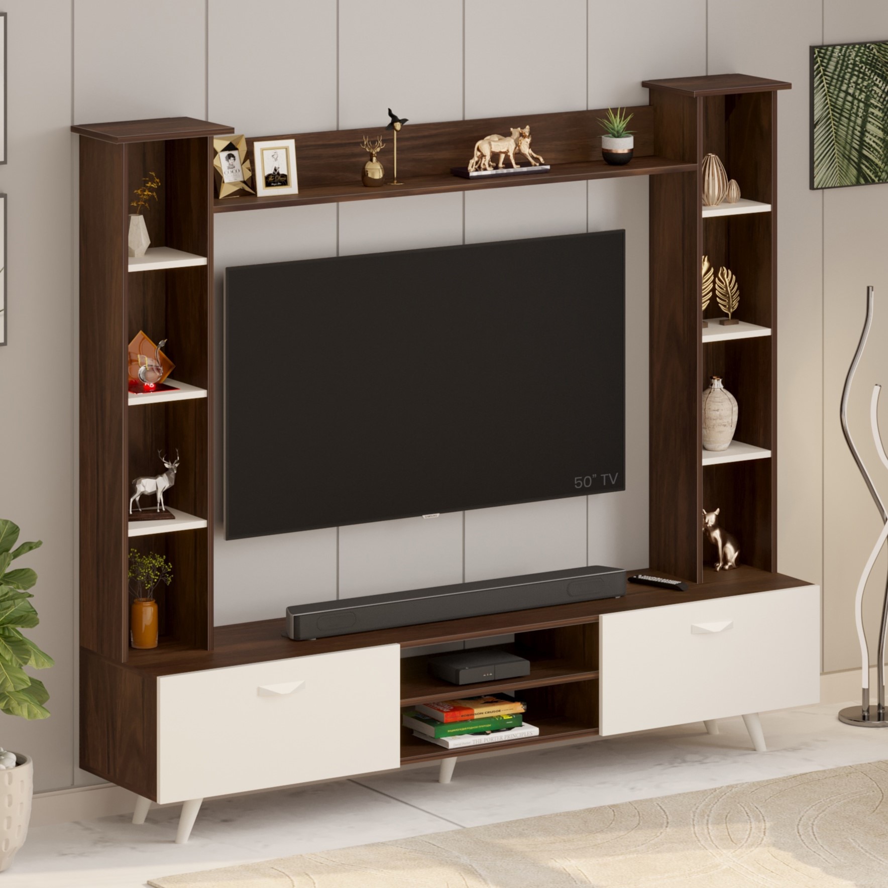 Bluewud Pinn Engineered Wood Tvcabinet In Brown Maple & White Finish - Bluewud